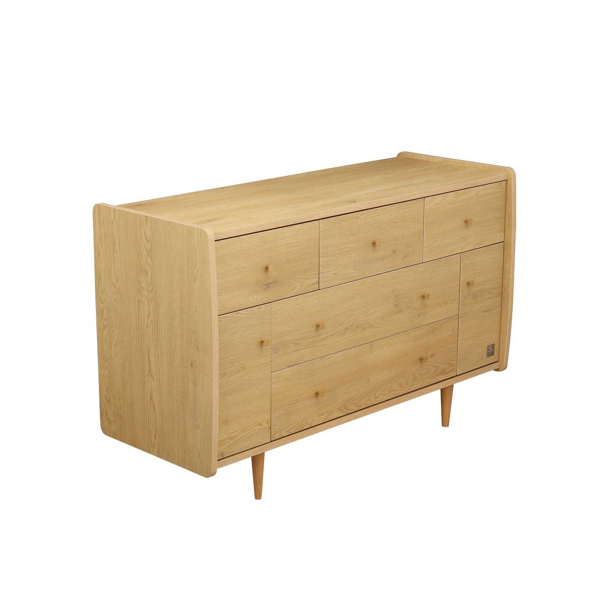 Commode 5 tiroirs et 2 portes pieds bois et poignées métal marron, SAUTHON