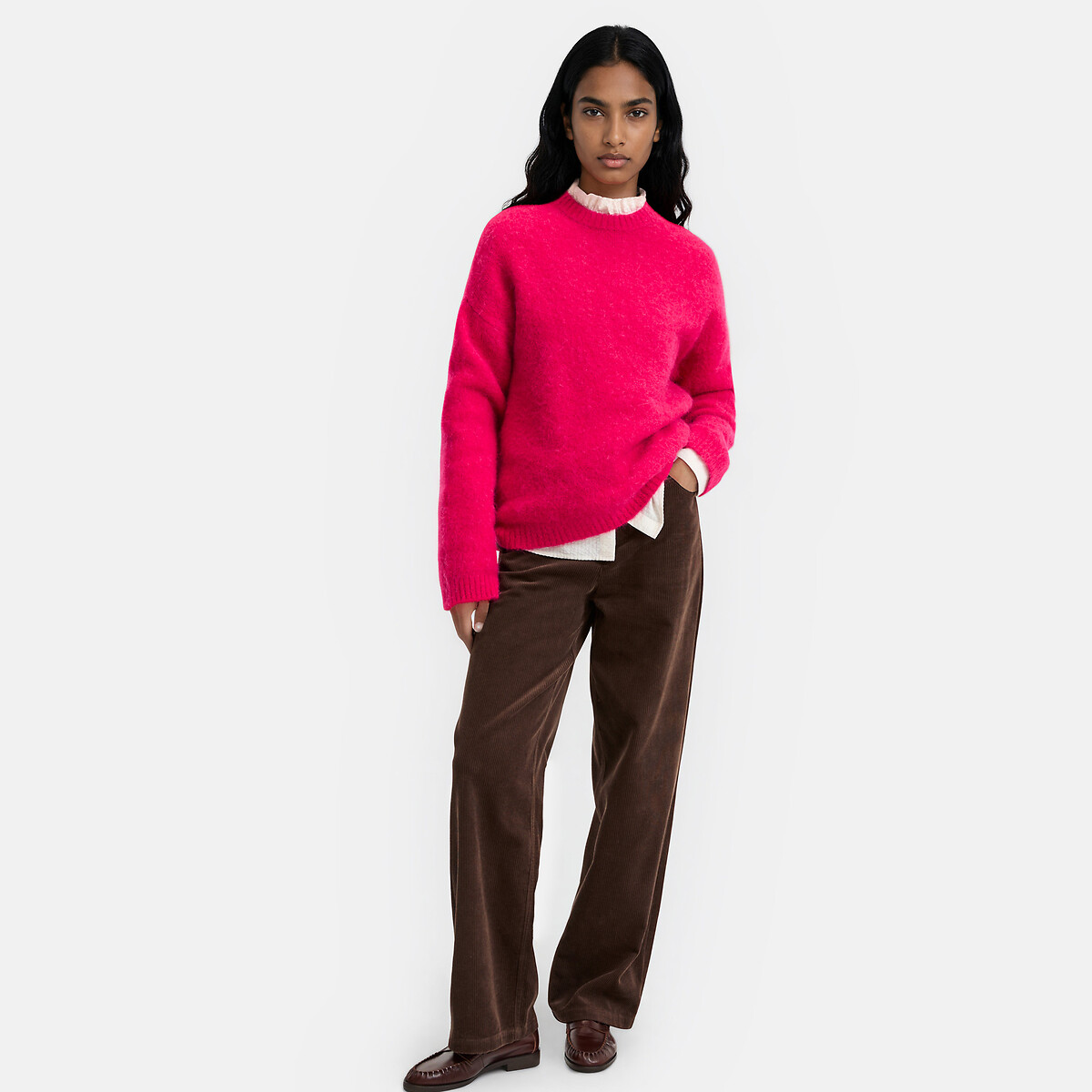 Trui met ronde hals van een mix van geborsteld alpaca, Signature AZELIE roze, LA REDOUTE COLLECTIONS
