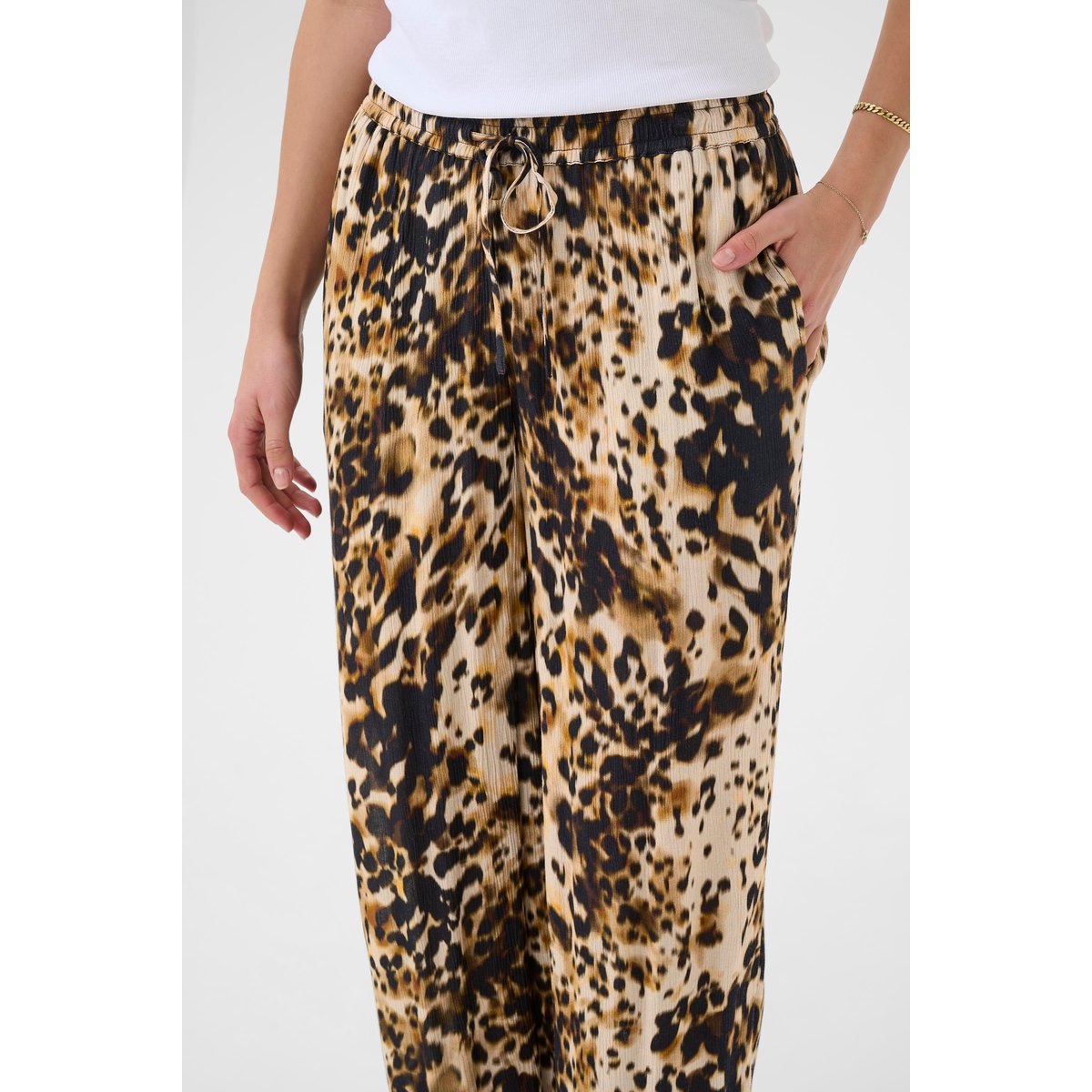 Casual pants beige marron noir leopard animalier, KAFFE