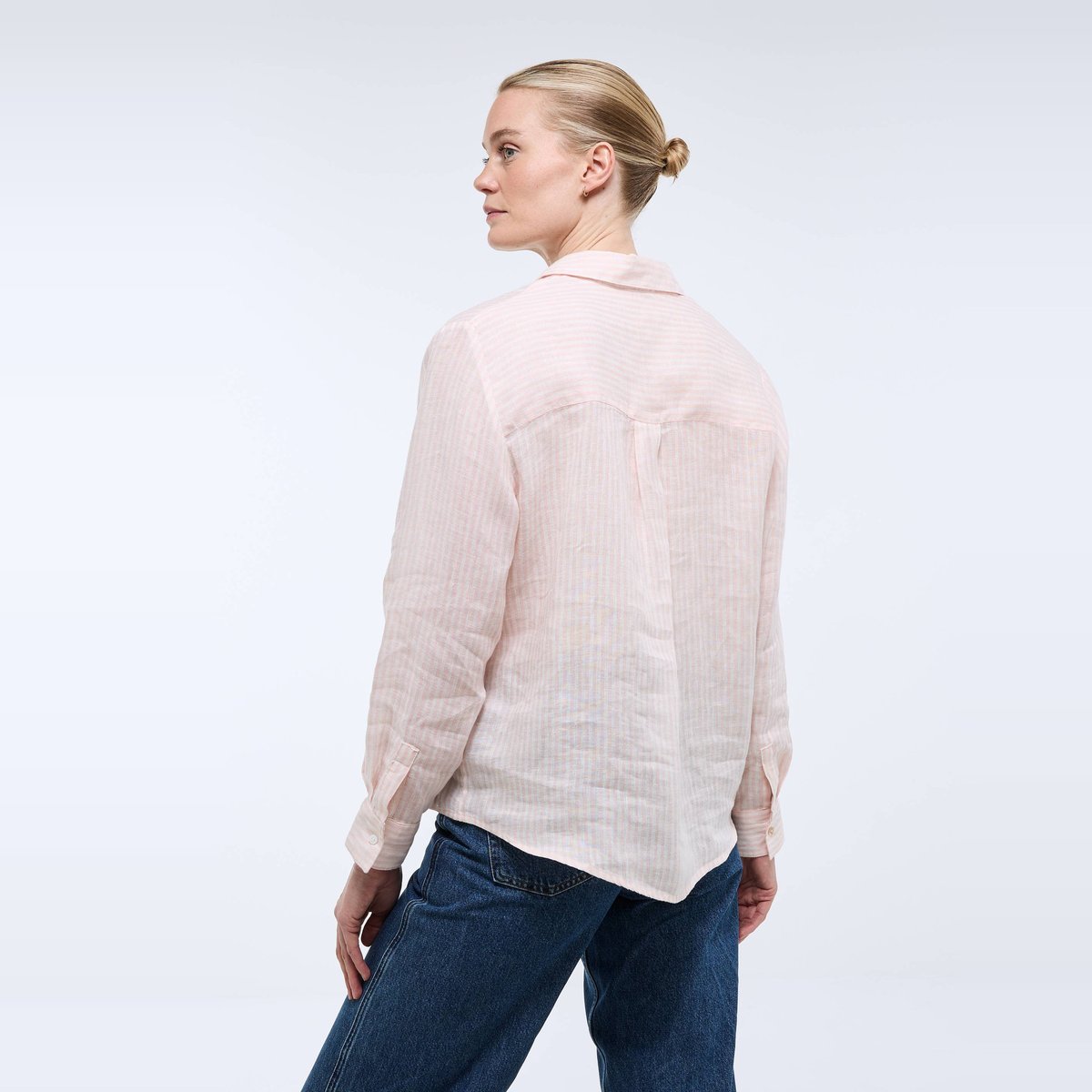 Chemise manches longues rayée en lin phlox, MONOPRIX