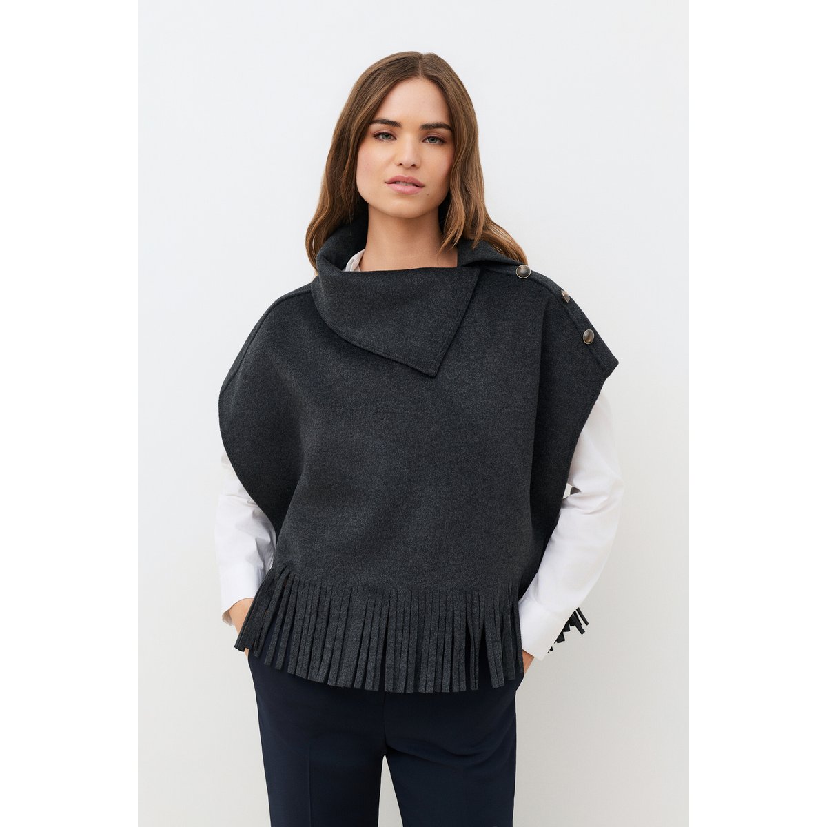 Poncho court col asymétrique HOFRANY gris, CAROLL