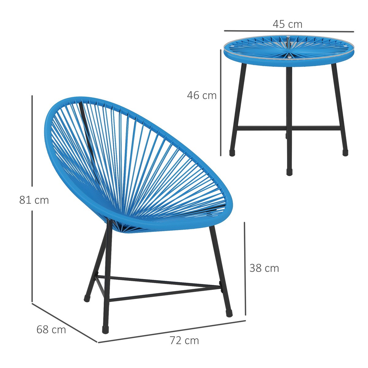 Ensemble de bistro en rotin Acier Bleu bleu, OUTSUNNY