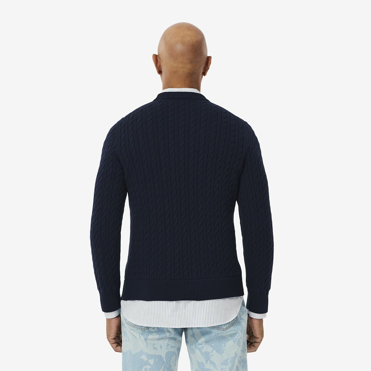 Cable Knit Jumper with Crew Neck navy blue, LACOSTE