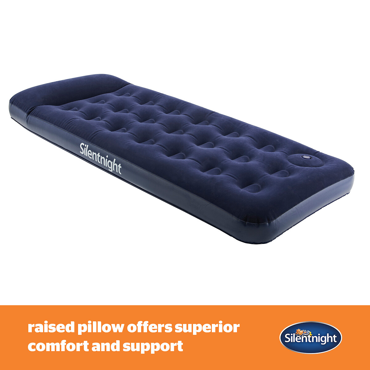 Single Flock Airbed with Footpump in Blue navy, SILENTNIGHT