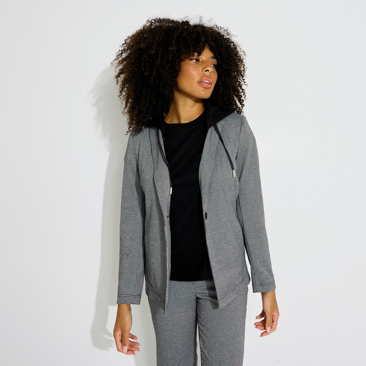 Veste Blazer maille à capuche noir, GRAIN DE MALICE