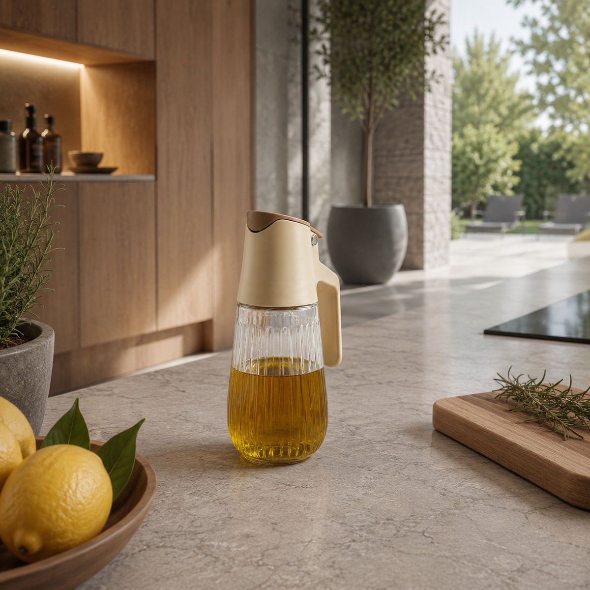 Bouteille à huile en verre beige-transparent, MENASTYL