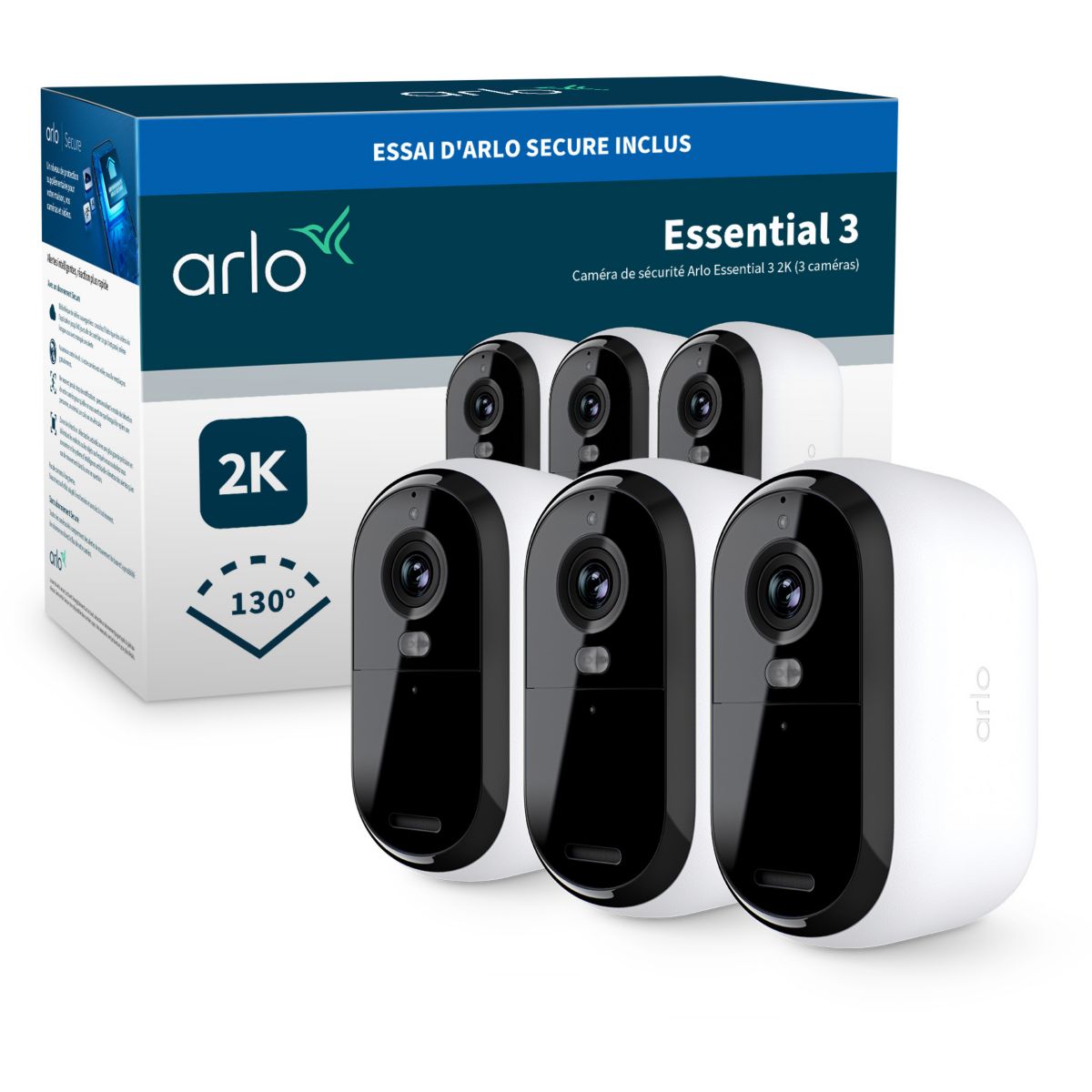 Caméra de surveillance 3 caméras ext Essential3 2k couleur unique, ARLO