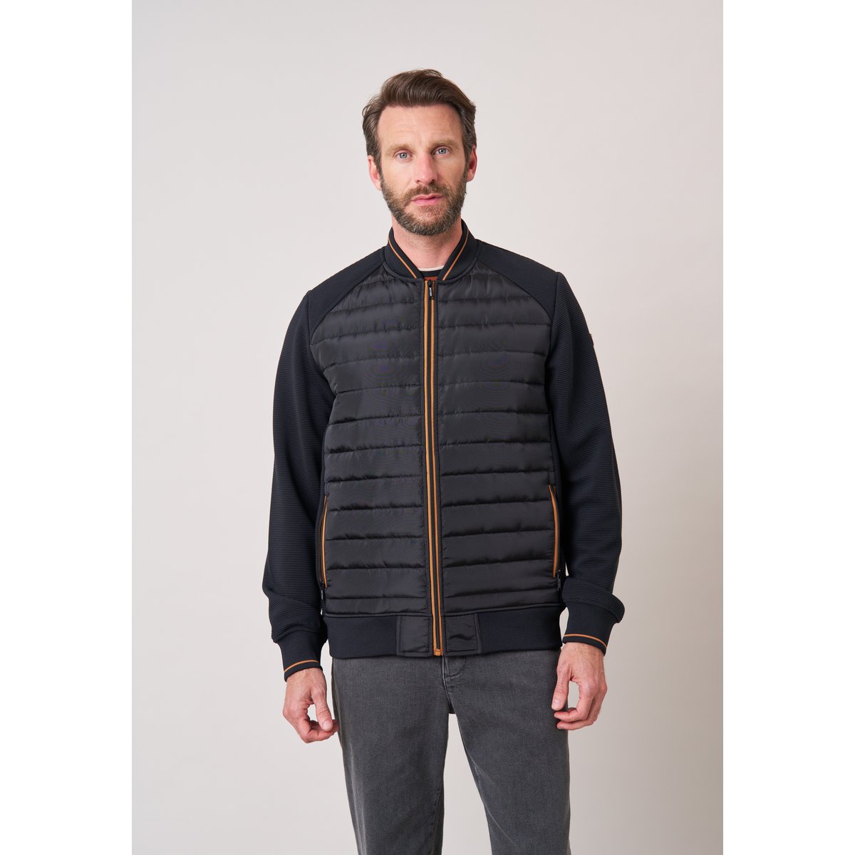 Sweat zippé homme bi-matière DURHAM black, DEELUXE