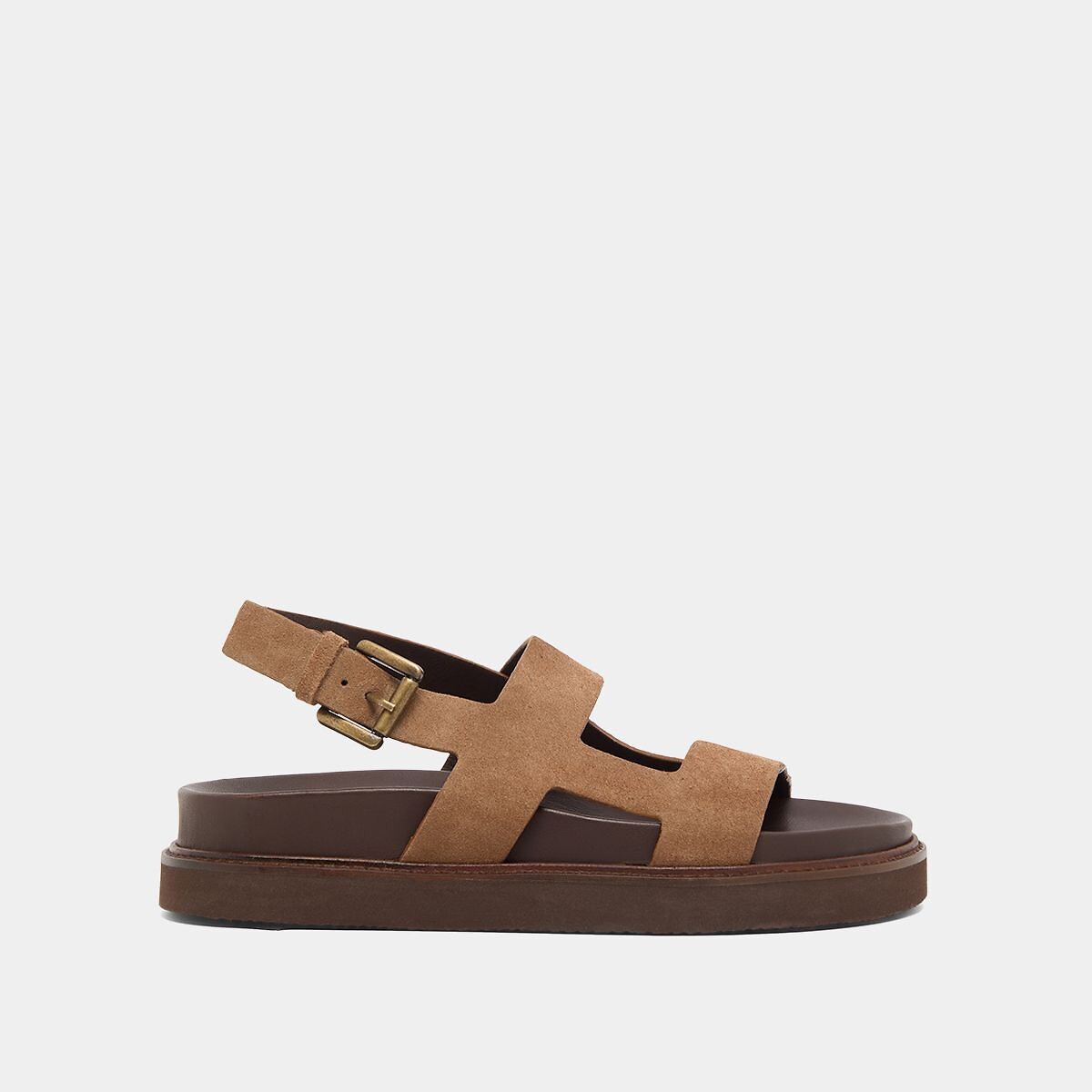 Sandales plates en cuir velours Lagune taupe, JONAK