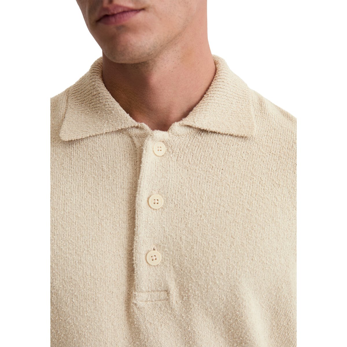 Pull polo regular en bouclette de coton bio beige, MARC O'POLO