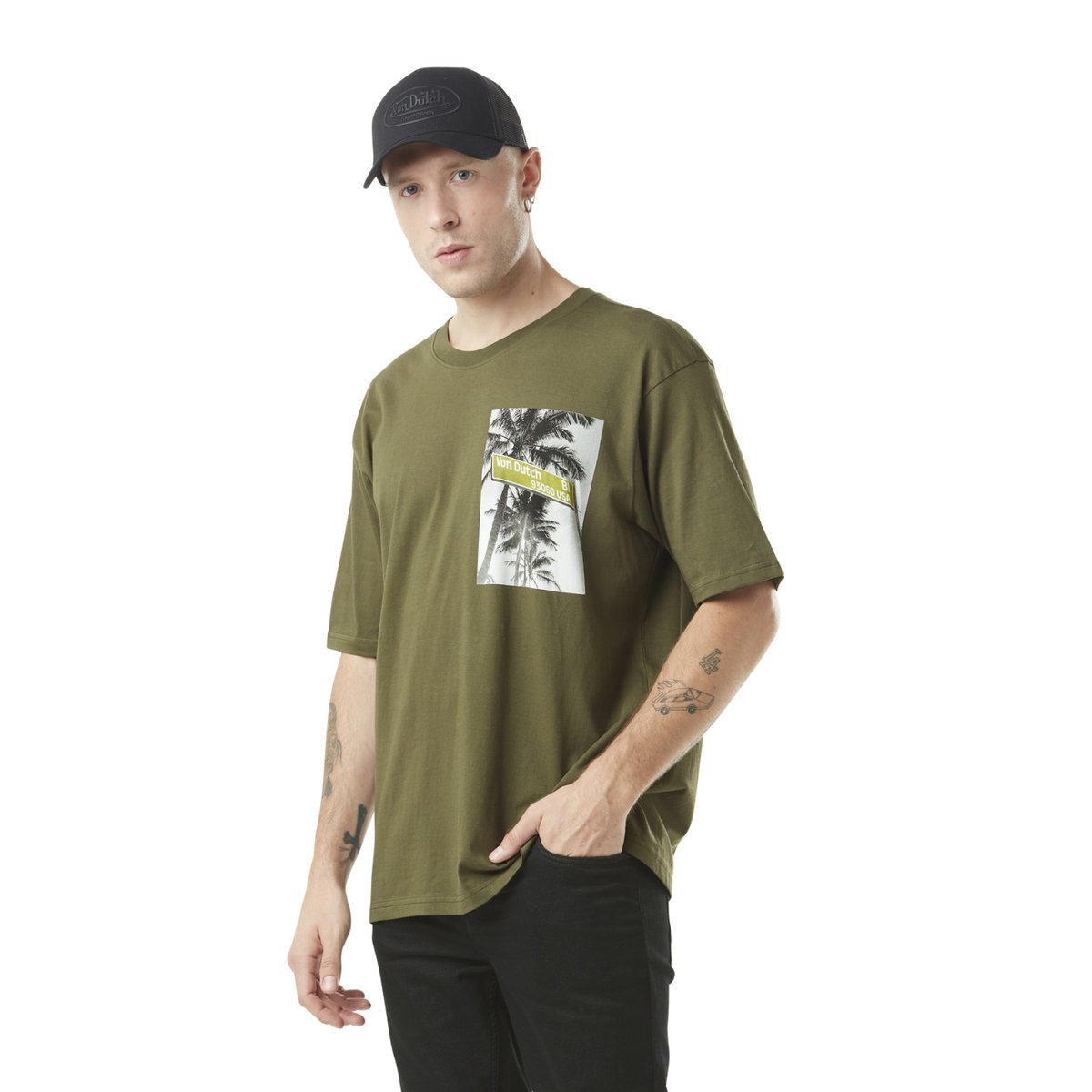 Tee Shirt en coton Break kaki/blanc/noir, VON DUTCH
