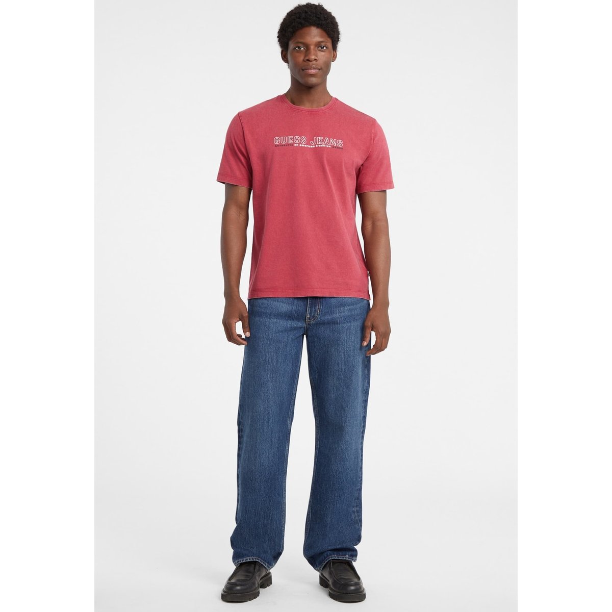 T-Shirt Imprimé Logo Frontal rouge, GUESS JEANS