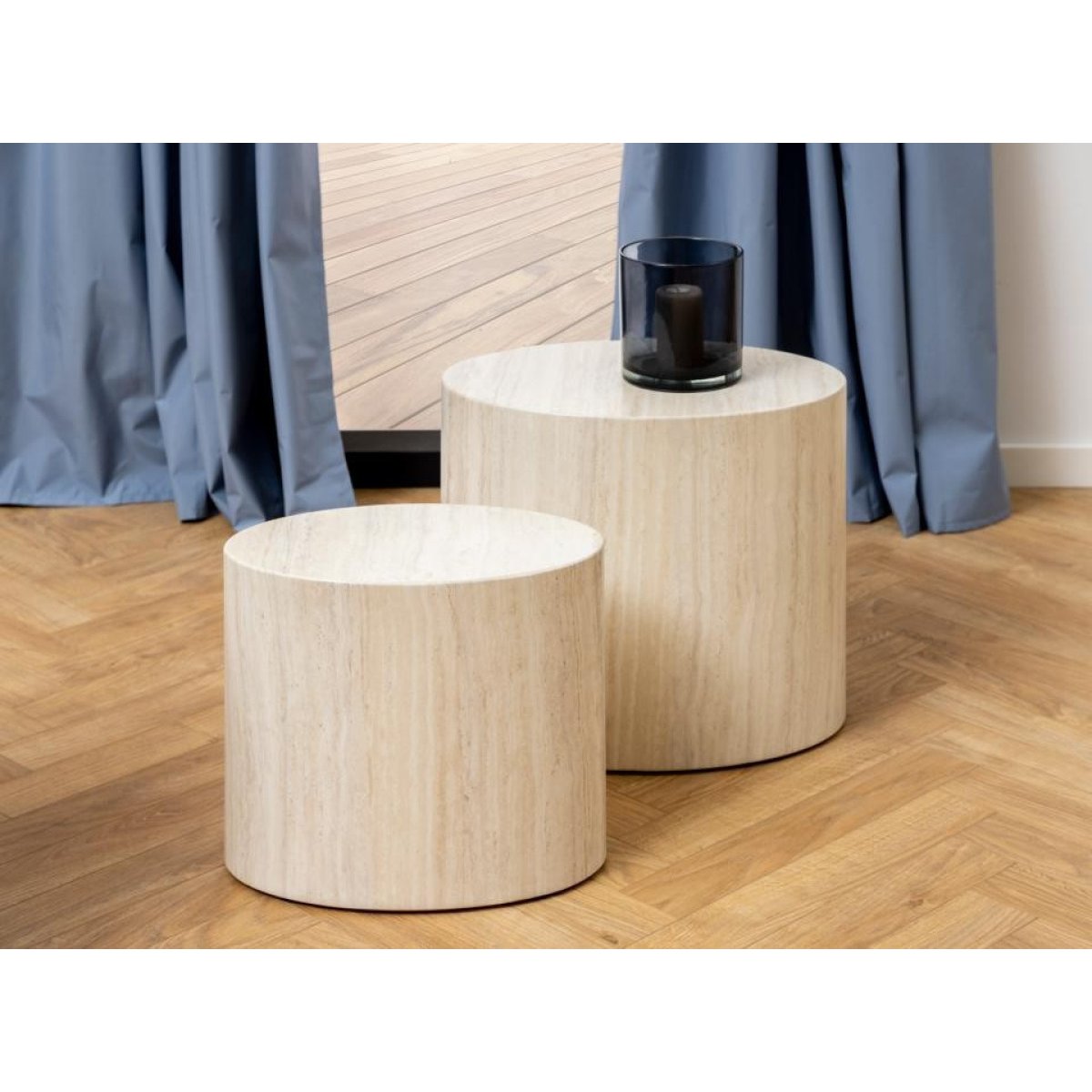 Set de 2 tables basses ovales en travertin - OVAL beige, MATHI DESIGN