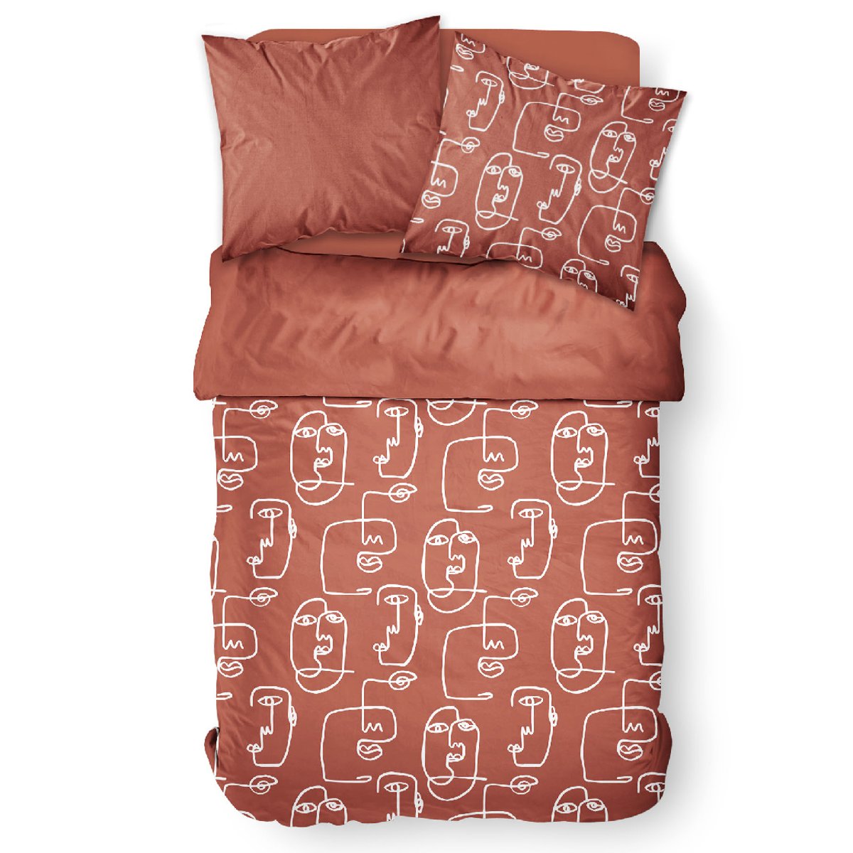 Parure de lit coton 2 personnes imprimé graphique SUNSHINE rouge, TODAY