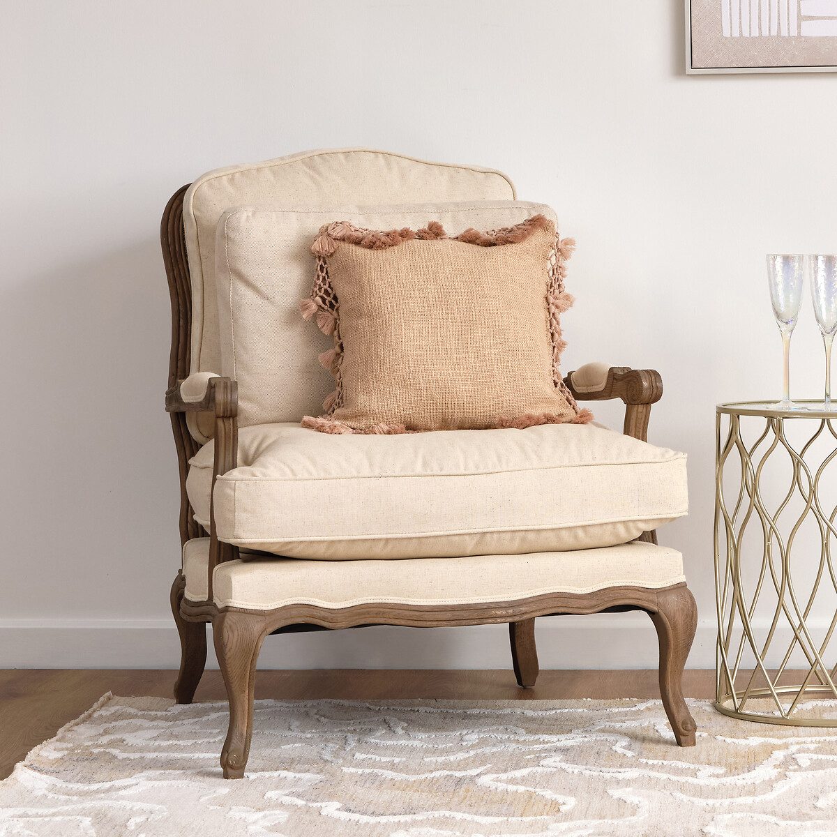 Florence Linen Blend Country Chair with Gold Oak Frame cream, VOYAGE MAISON