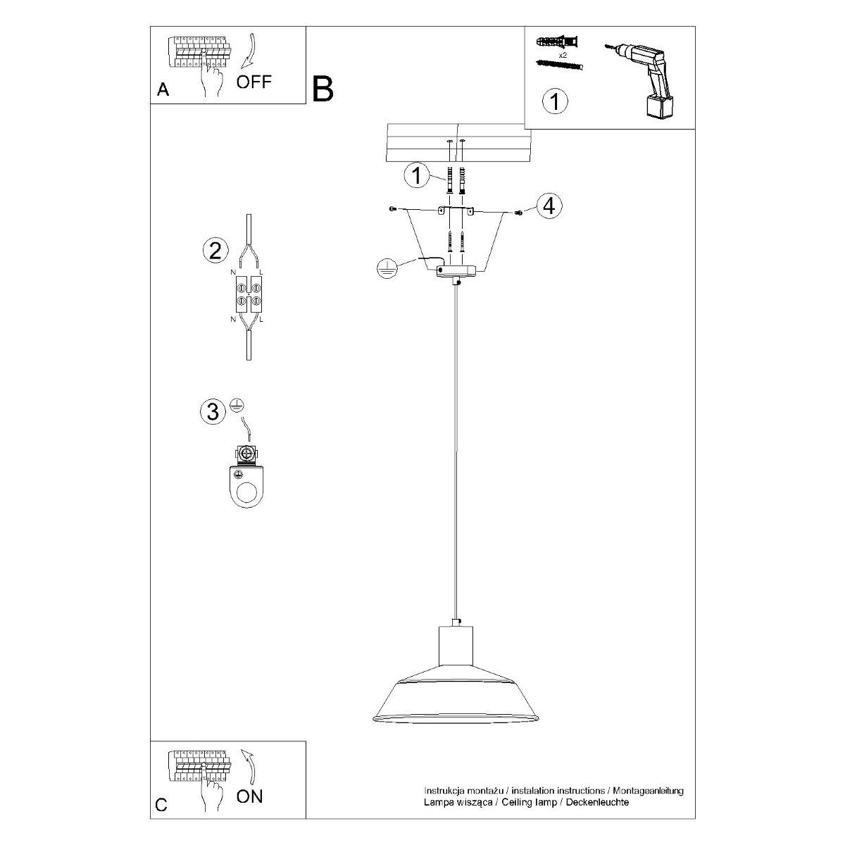 Suspension Acier Blanc E27 1 Fano blanc, EDEN