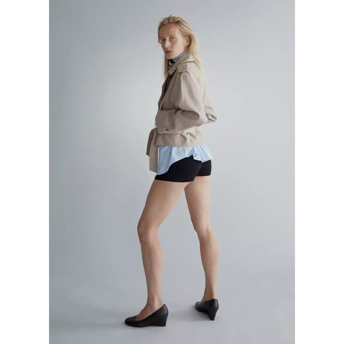 Trench court ceinture beige, MANGO