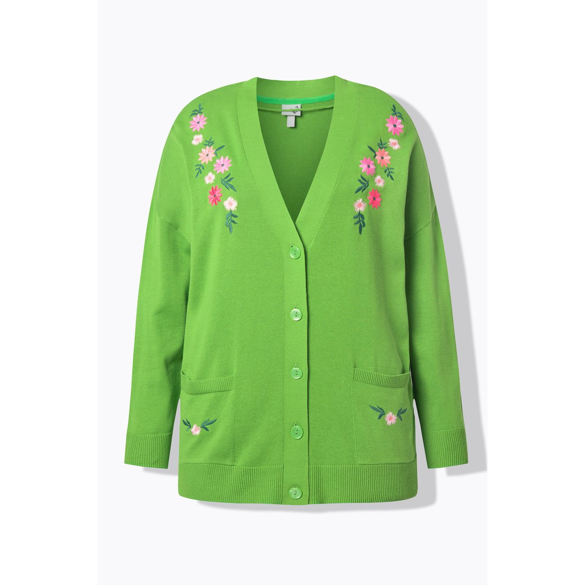 Cardigan encolure en V et manches longues vert gazon, ULLA POPKEN