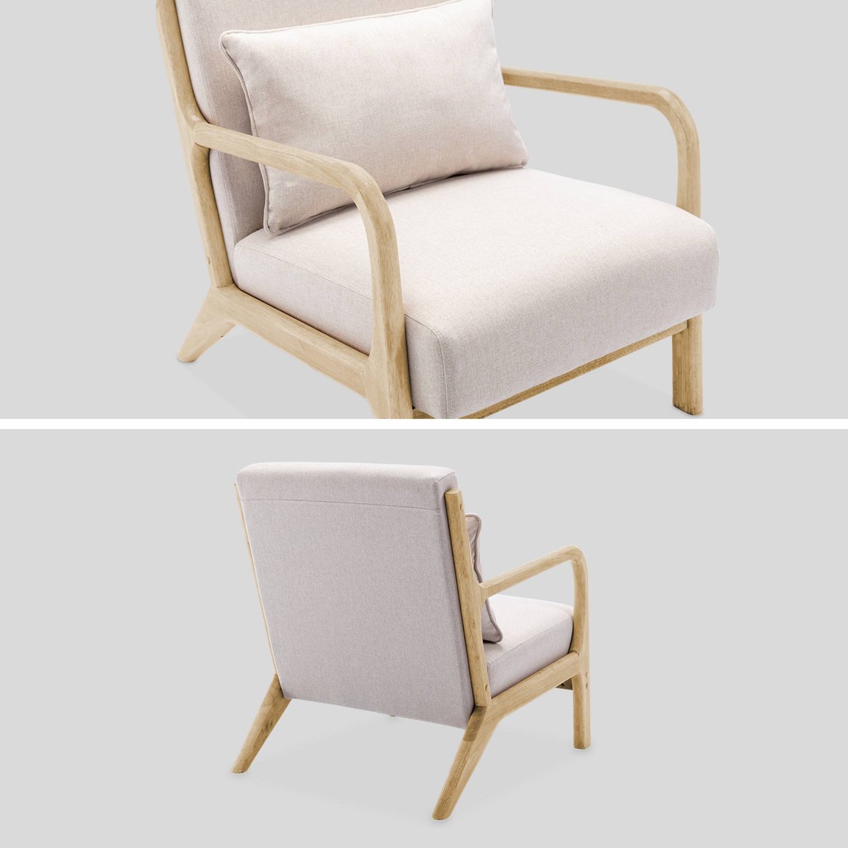 Banquette scandinave 2 places + Fauteuil bois et tissu LORENS beige, SWEEEK