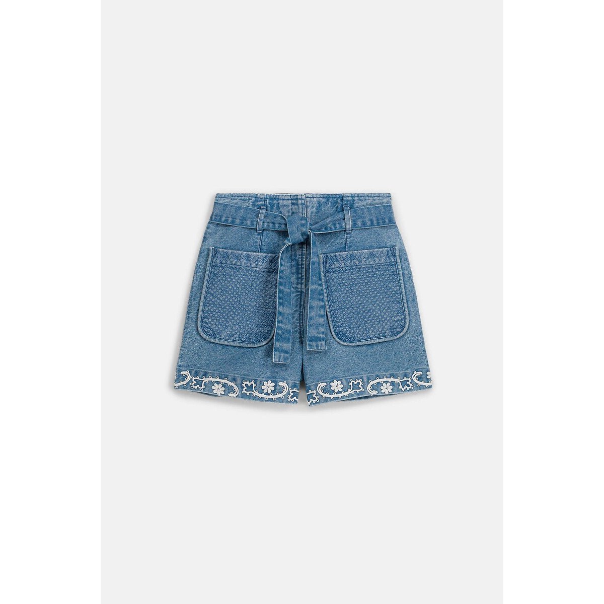 Short en denim brodé avec ceinture, VIRGIN stone blue, LOUISE MISHA