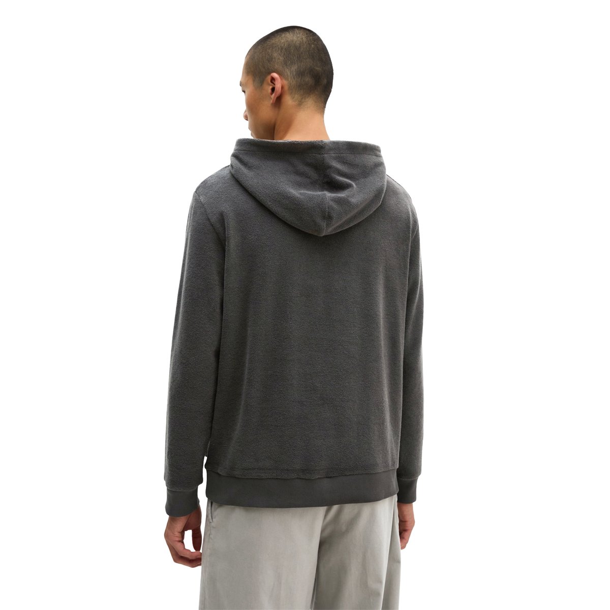 Sweat à capuche en tissu éponge, coupe standard en mélange de coton bio gris foncé, MARC O'POLO