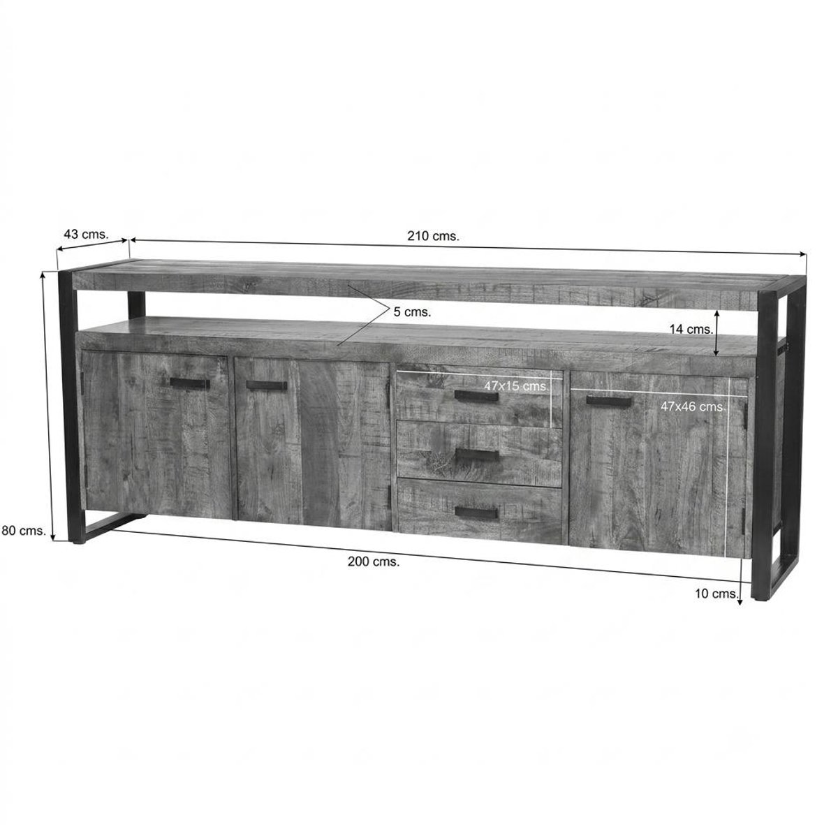 Buffet bois métal 3 portes double plateau KARGO bois naturel, PIER IMPORT