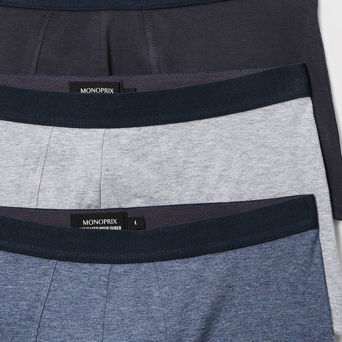 Lot de 3 boxers en coton BIO GOTS gris, MONOPRIX