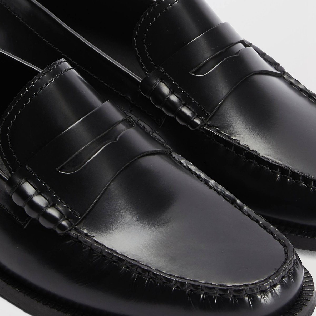 Mocassins en cuir noir, MONOPRIX