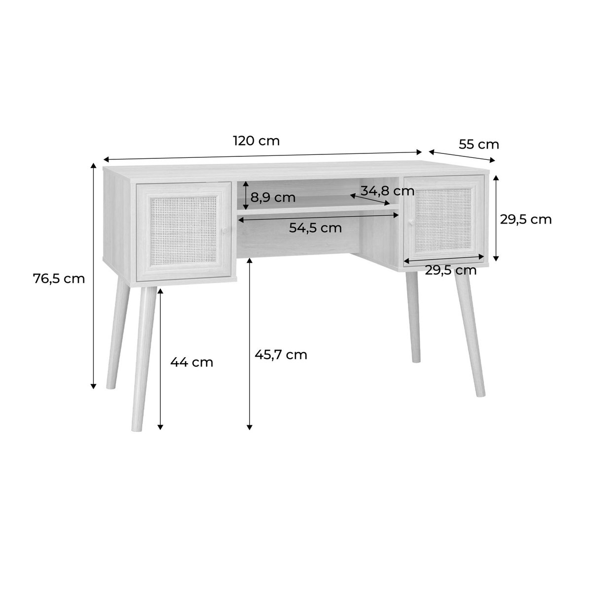 Bureau décor bois et cannage 2 portes BOHÈME naturel, SWEEEK