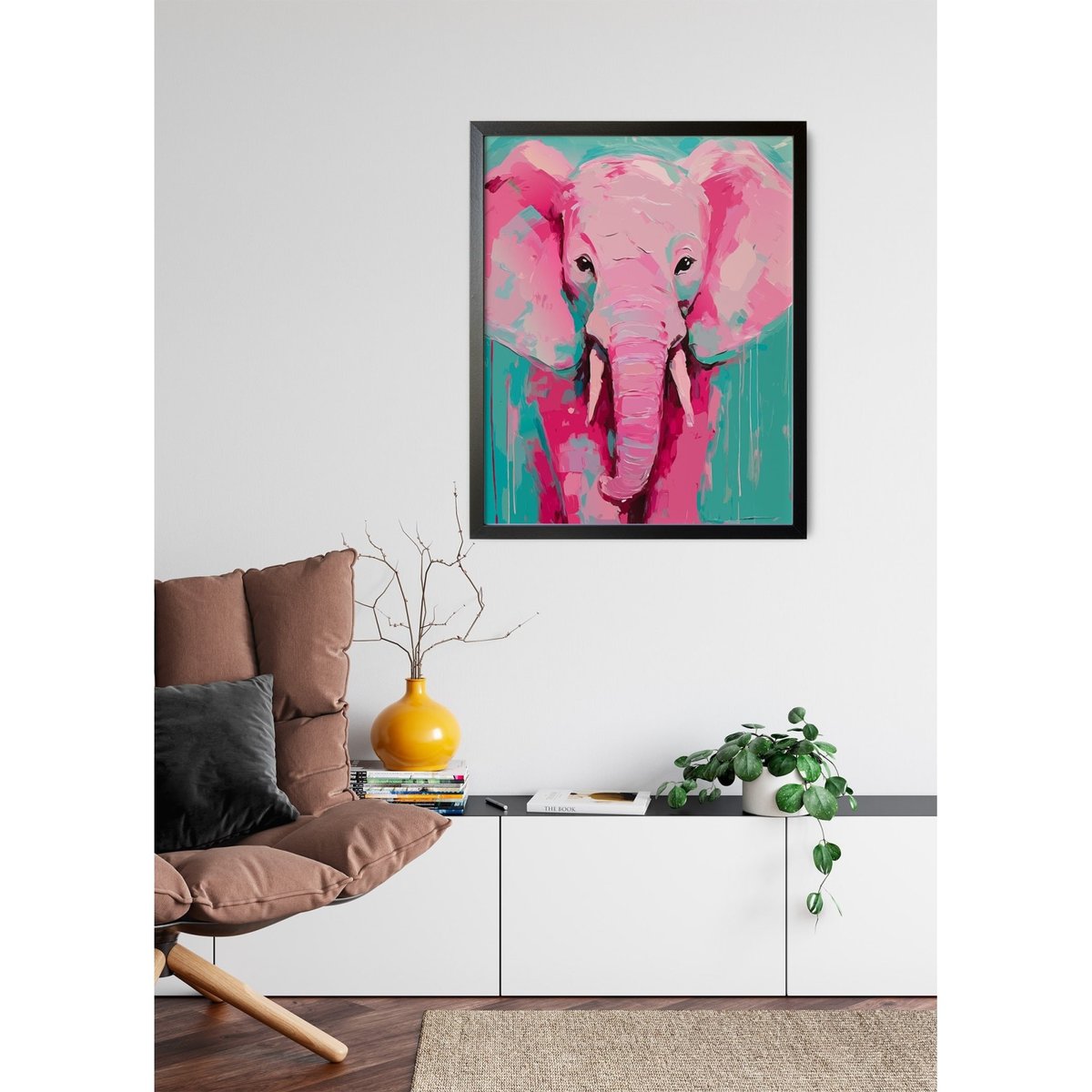 Affiche Éléphant rose pop blanc, L'AFFICHERIE