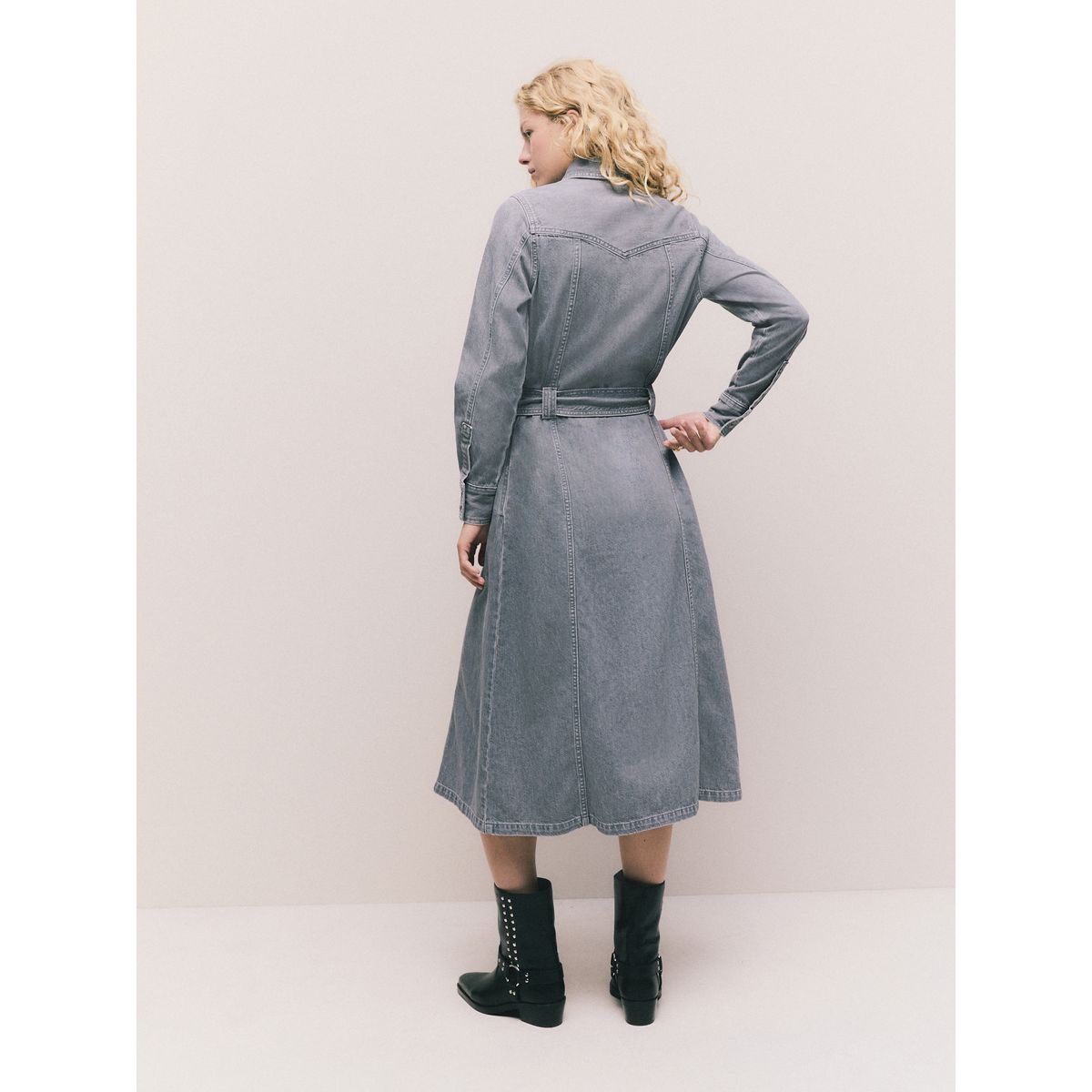 Robe chemise longue en denim gris, NEXT