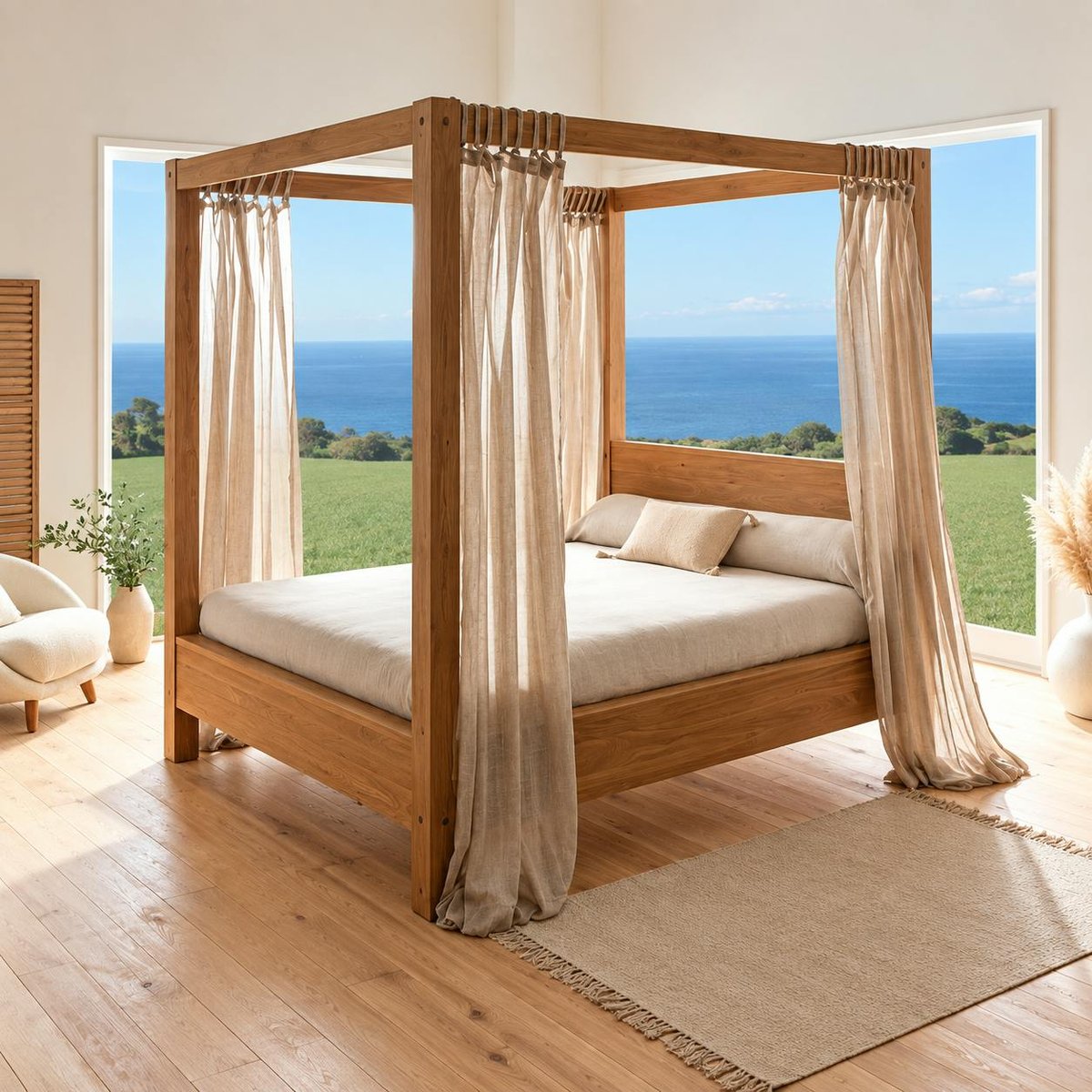 Lit baldaquin cadre 180 cm en bois – style naturel VERBIER bois naturel, PIER IMPORT