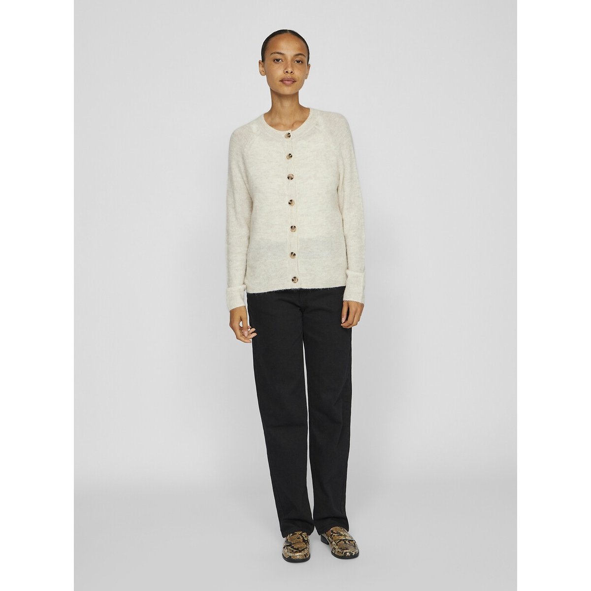 Brushed Knit Buttoned Cardigan ecru , VILA