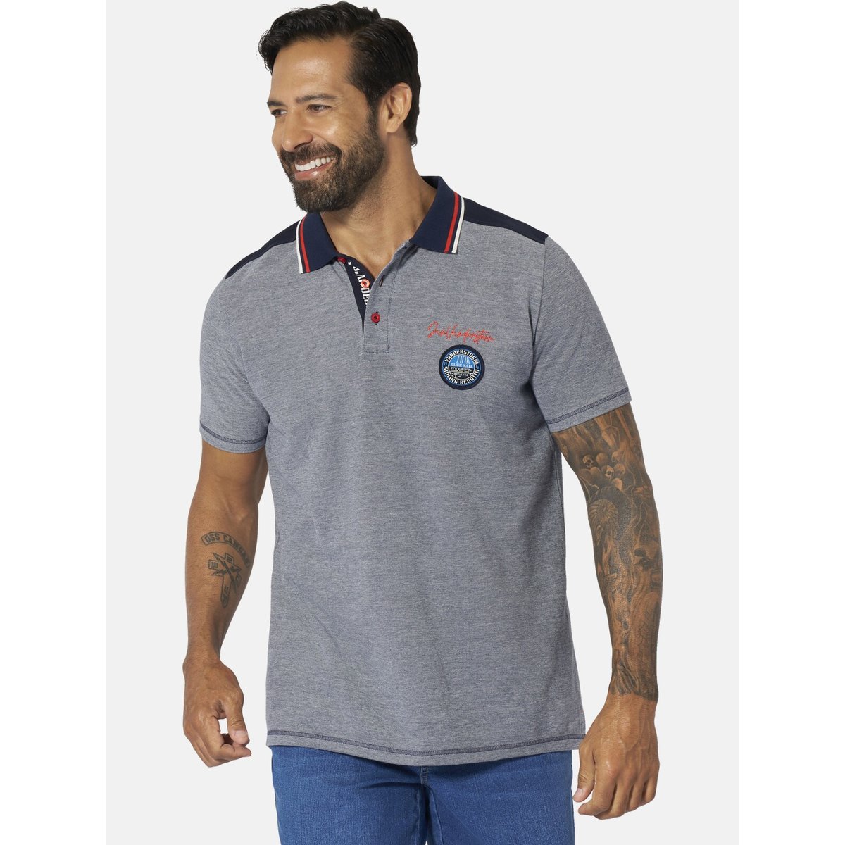 Polo NOLTTI bleu foncé mélange, JAN VANDERSTORM