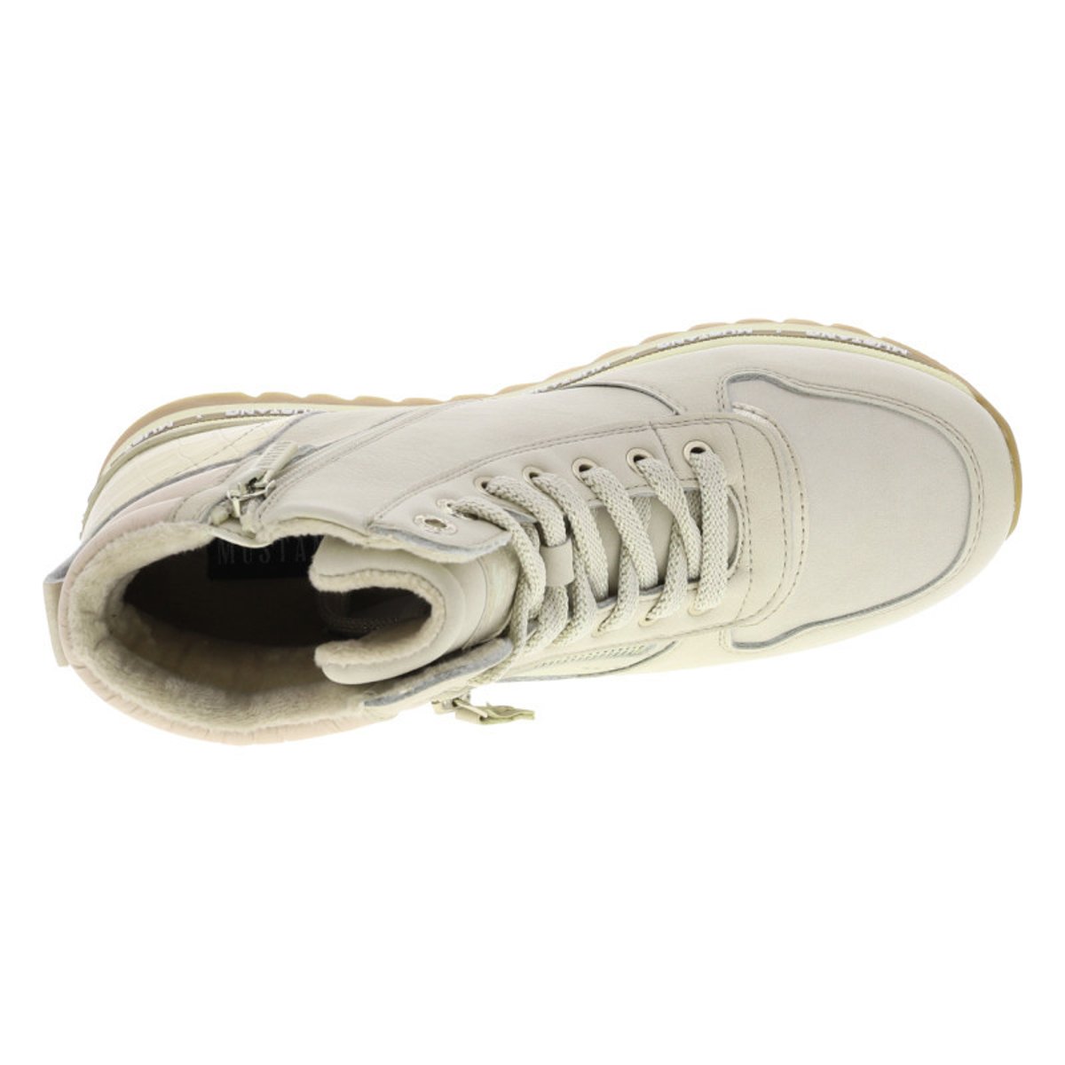 Baskets ivoire à talon semi-compensé avec des lacets et un zip latéral ivoire, MUSTANG