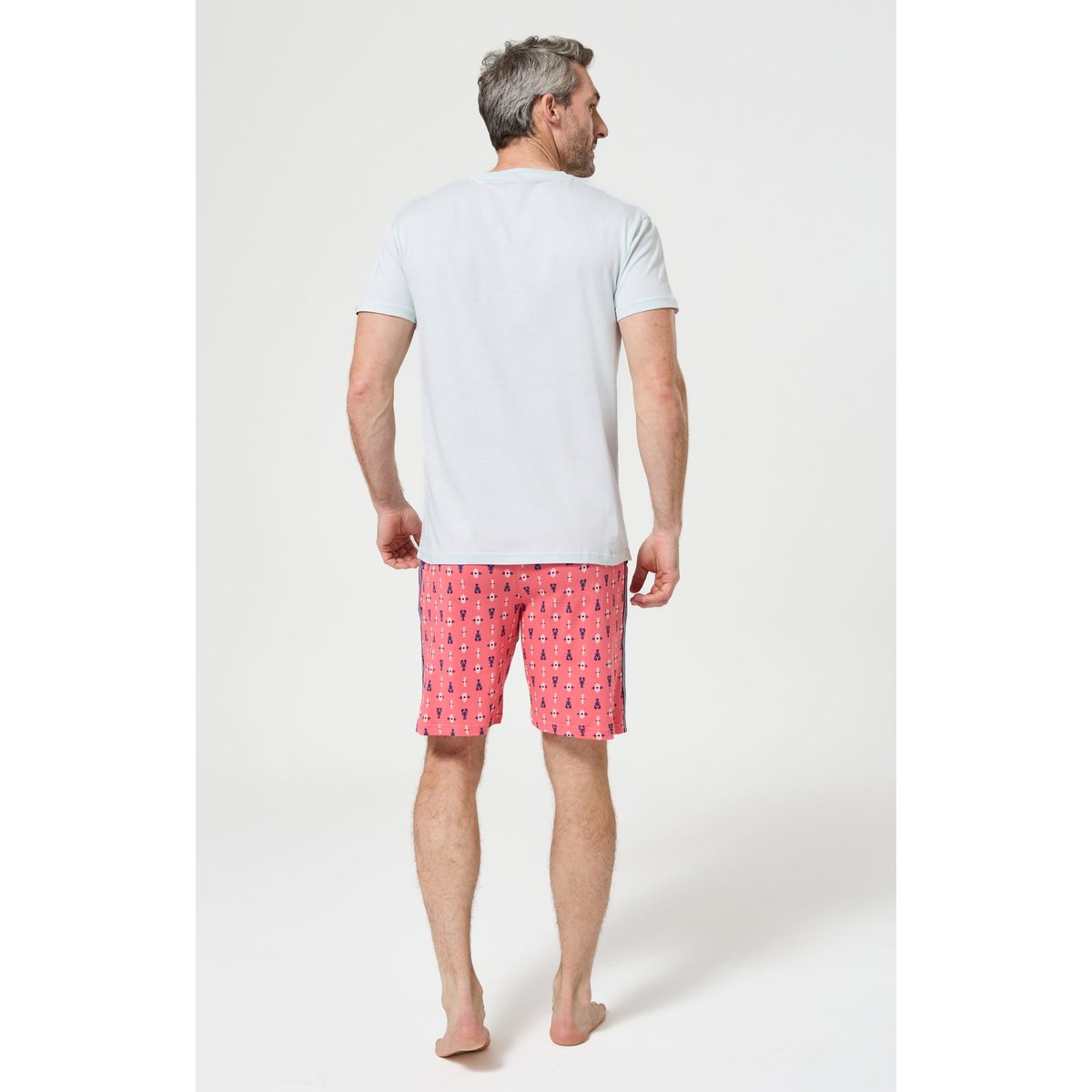 Pyjashort en coton imprimé Pince sans rire corail, ARTHUR