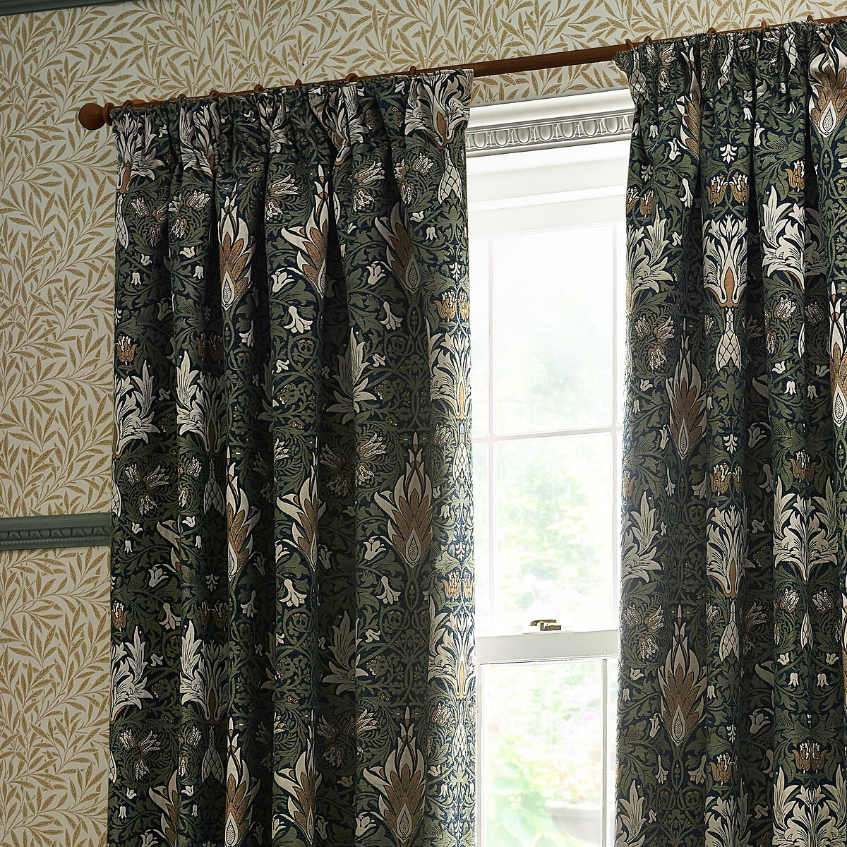 Snakeshead Jacquard Chenille Pencil Pleat Curtains indigo, MORRIS & CO.