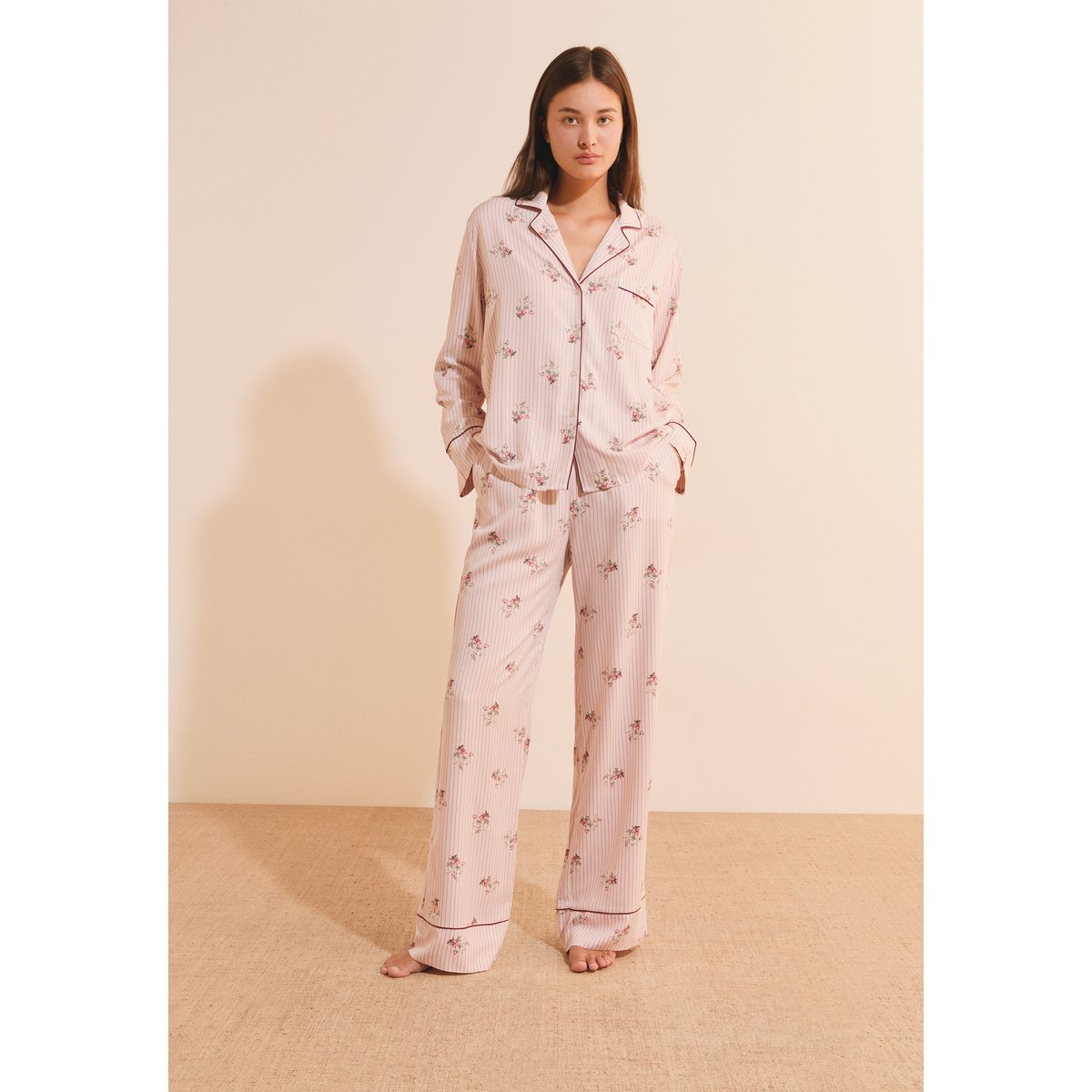 Pantalon de pyjama à motif fleuri CERESIA ecru, ETAM