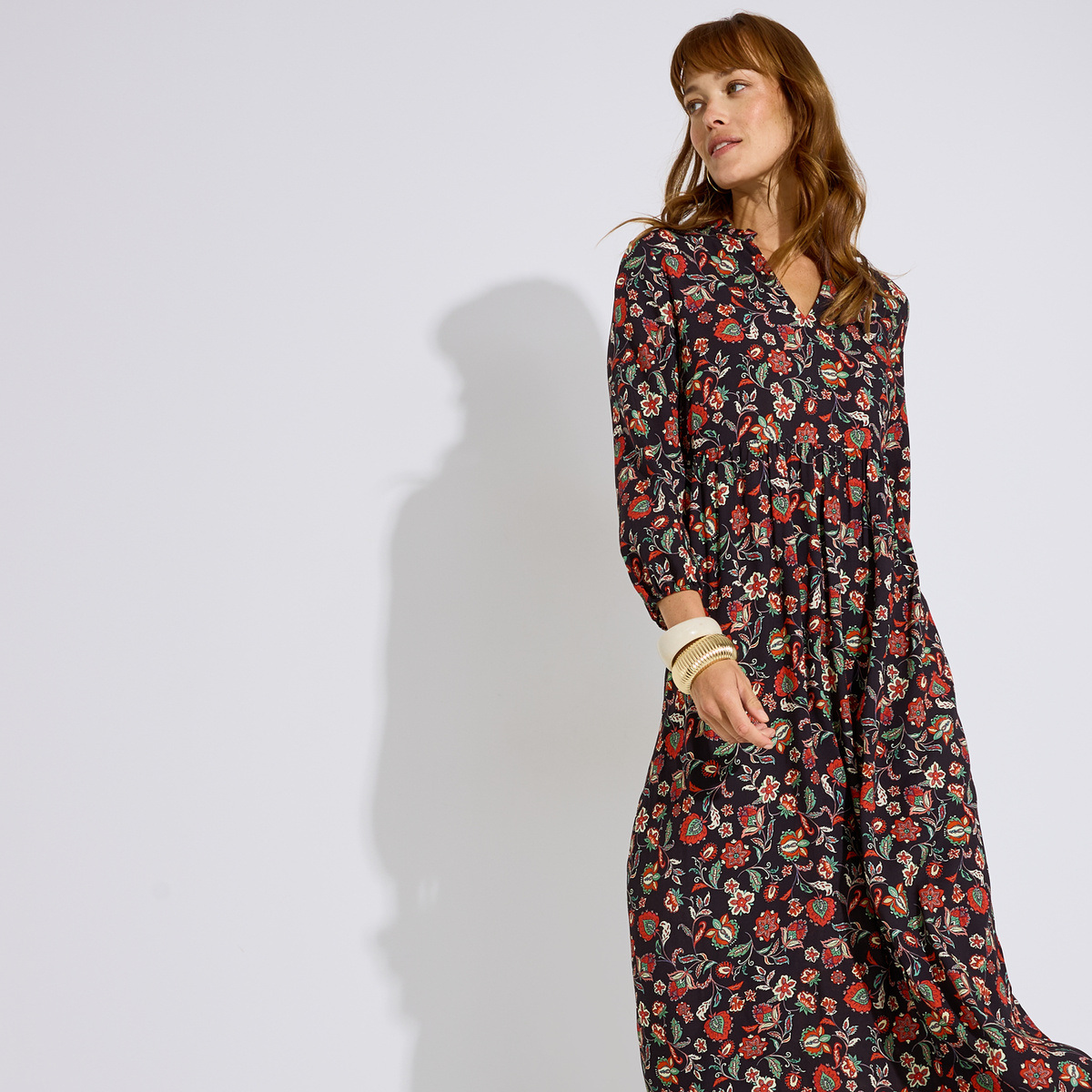Robe longue imprimé floral noir, GRAIN DE MALICE