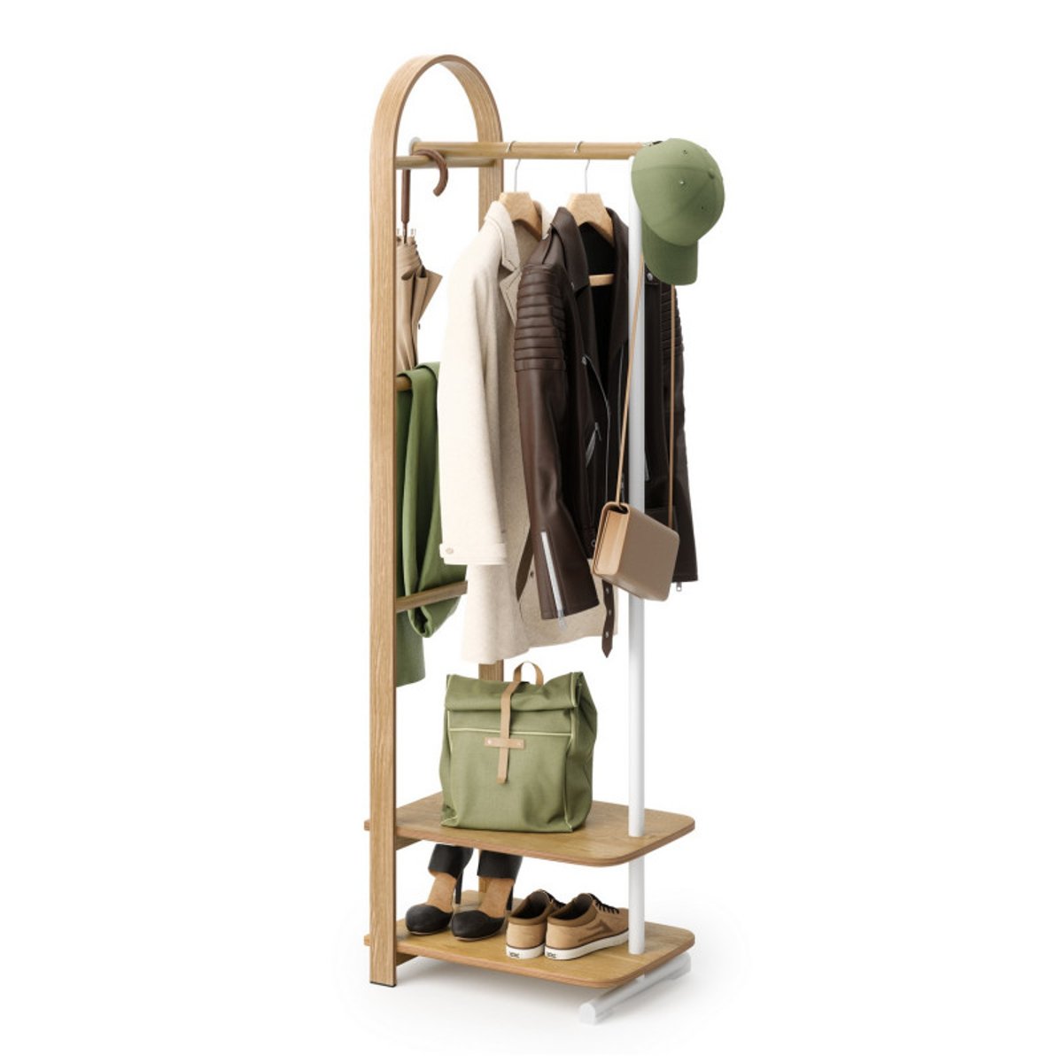 Portant vêtements meuble entrée  BELLWOOD bois clair, UMBRA