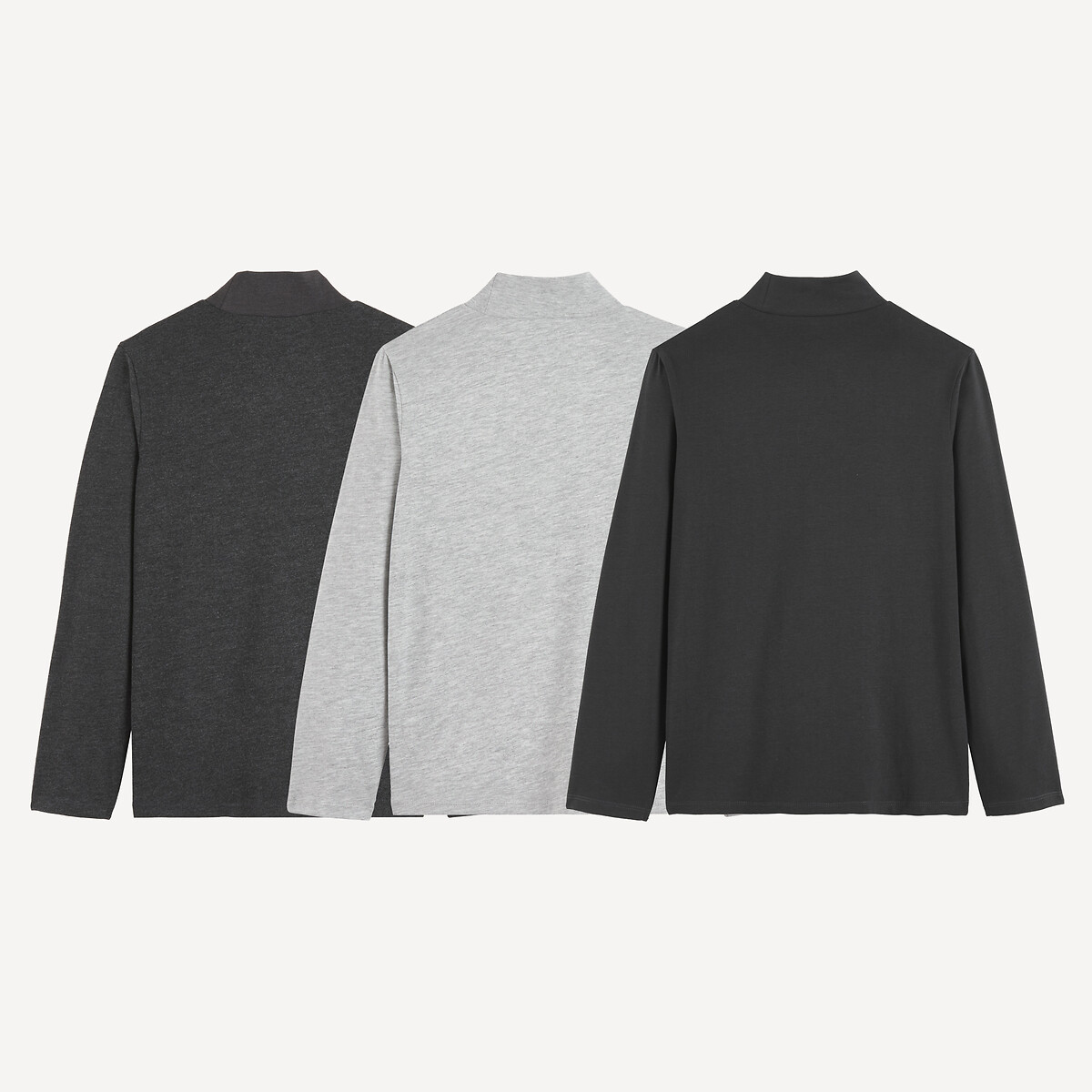 Lot de 3 sous-pulls, à manches longues et col montant noir + gris, LA REDOUTE COLLECTIONS