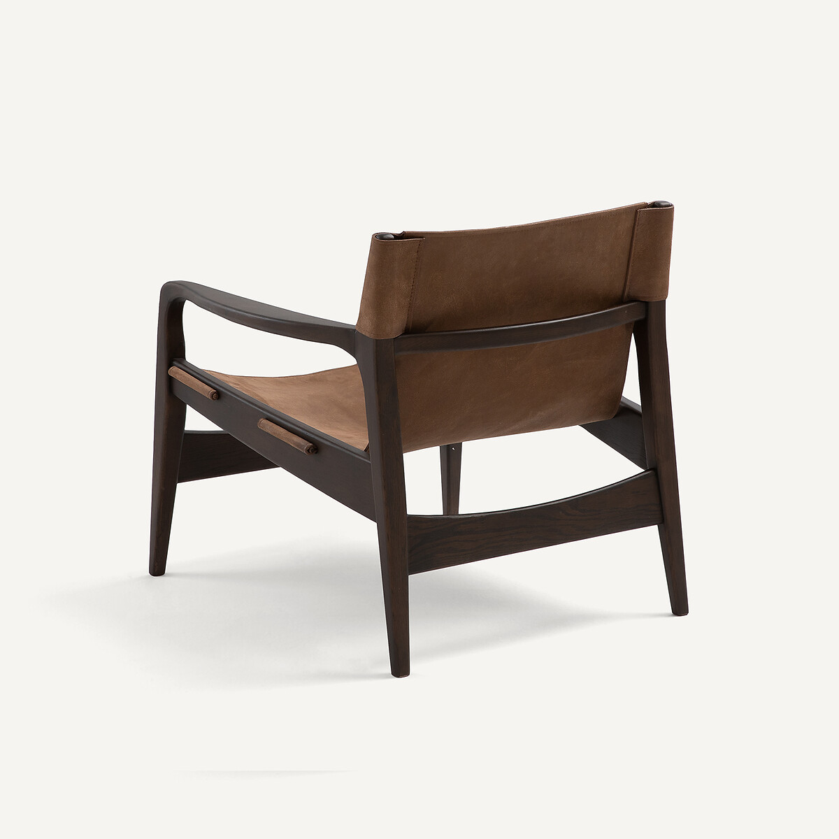 Sillón de roble macizo teñido y cuero, ALBERTO chocolate, AM.PM