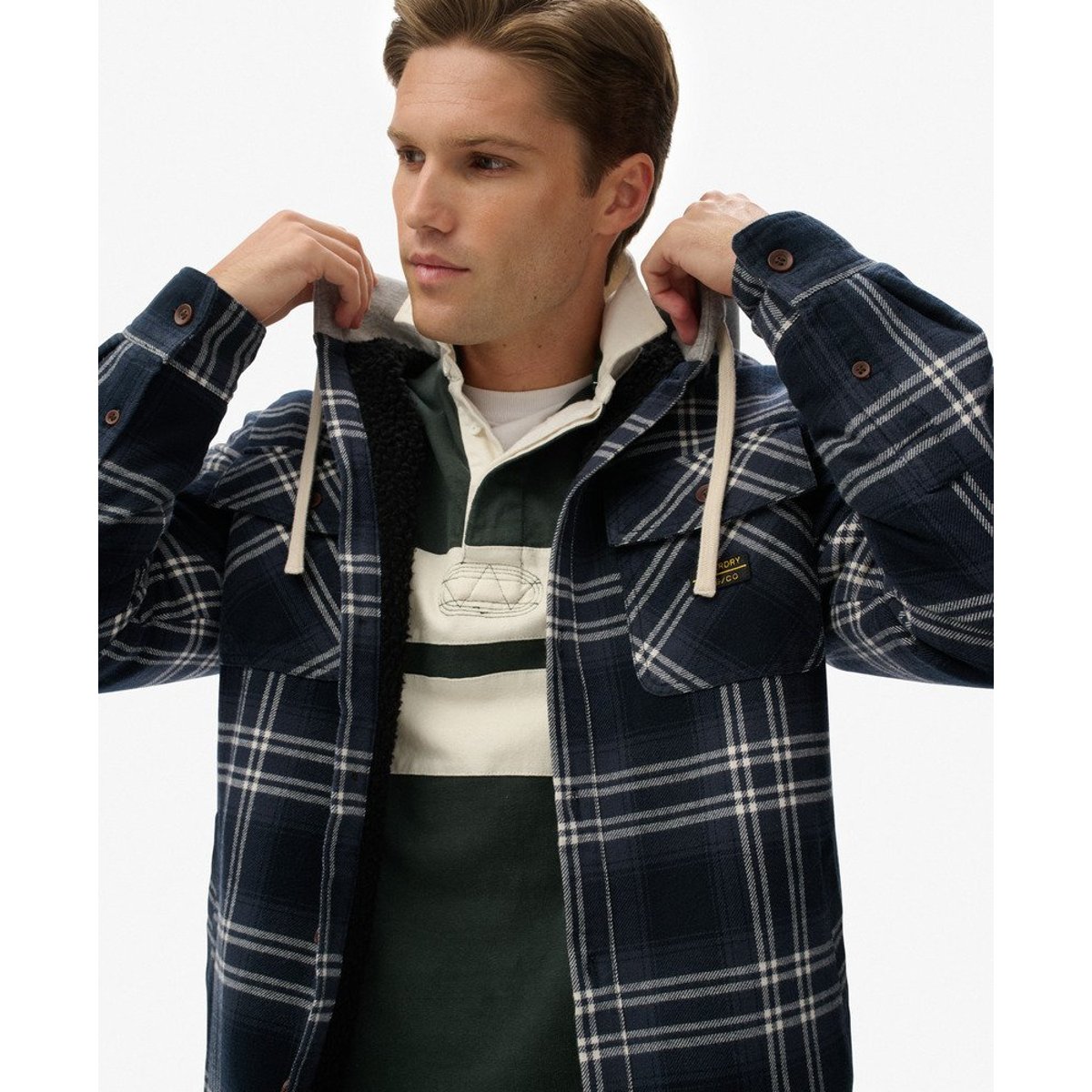 Chemise à capuche et à carreaux Surplus bleu marine à carreaux, SUPERDRY