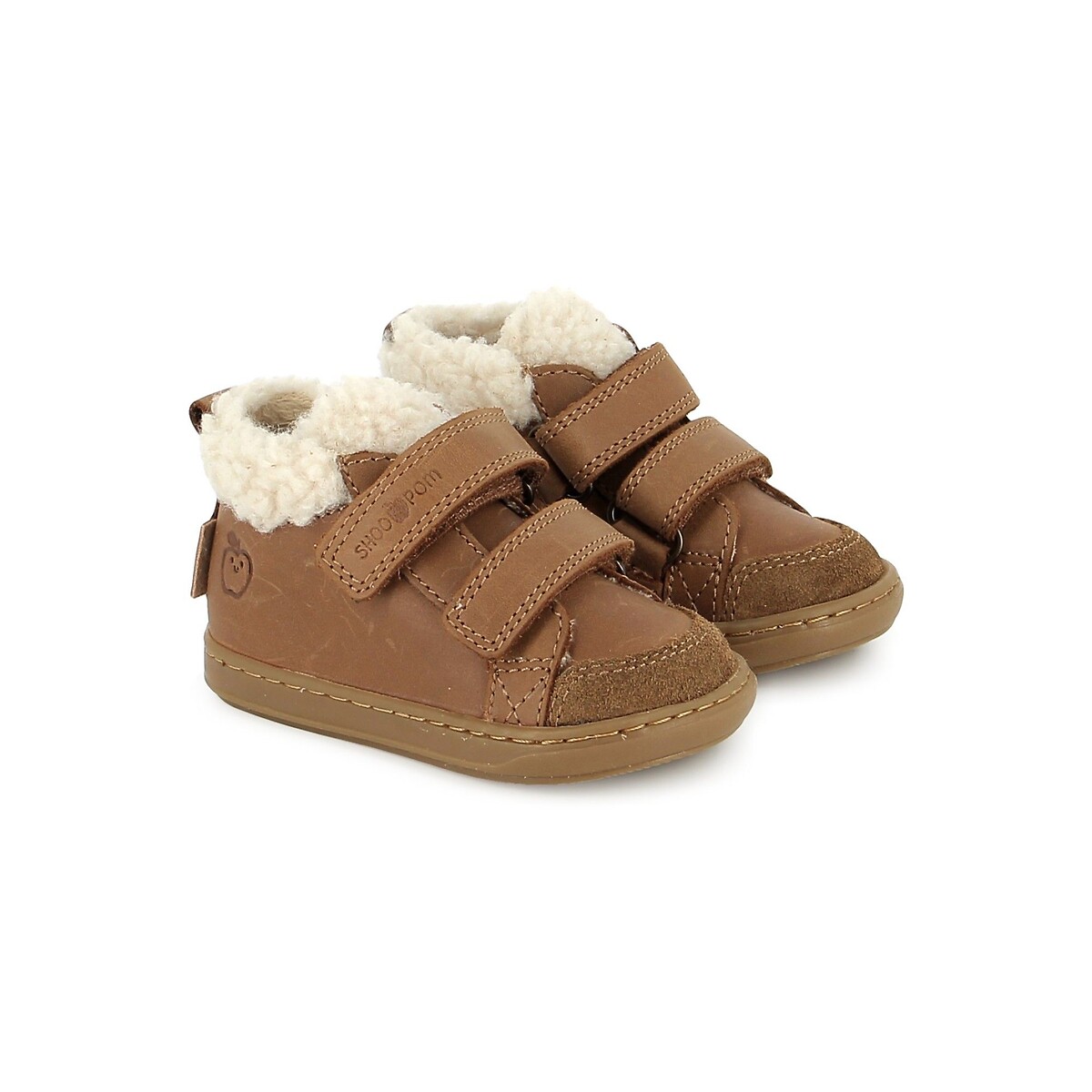 Scarpe da ginnastica con chiusura a strappo e fodera in pelle, BOUBA SCRATCH WOOL cammello, SHOO POM