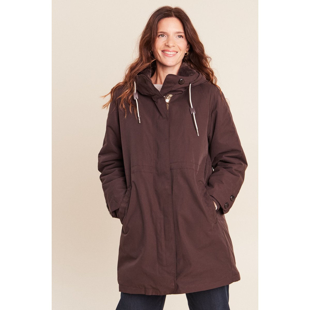 Parka à capuche taille ajustable marron foncé, BREAL