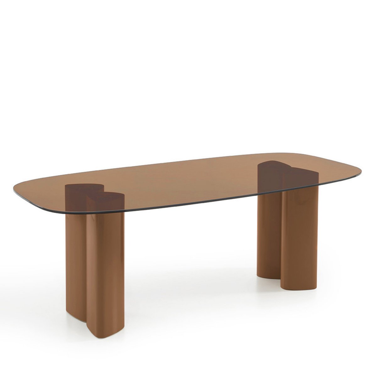Table à manger 8 personnes en verre et pieds bois laqué terracotta- ALTY verre ambré, DRAWER