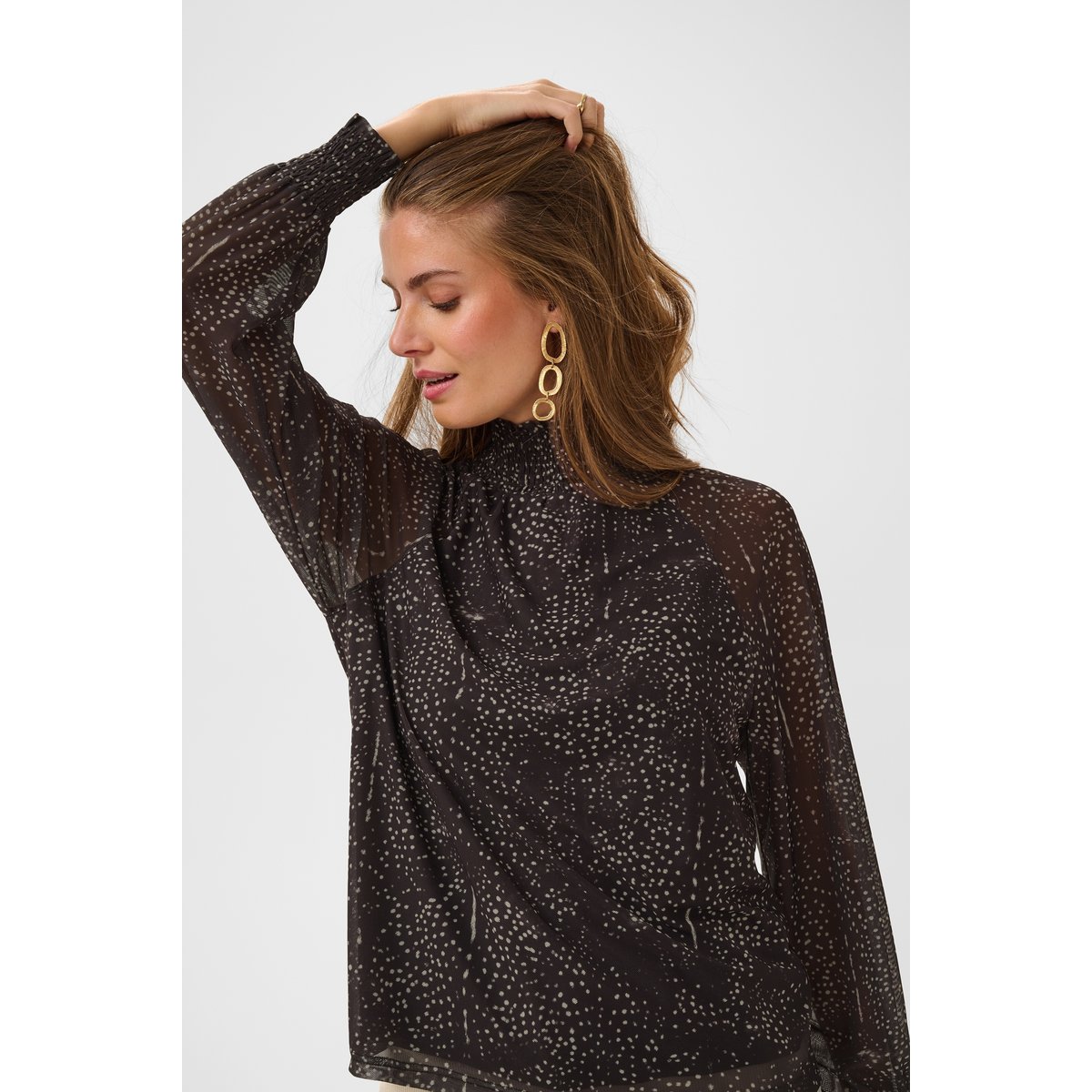 Á manches longues marron java dot, CREAM