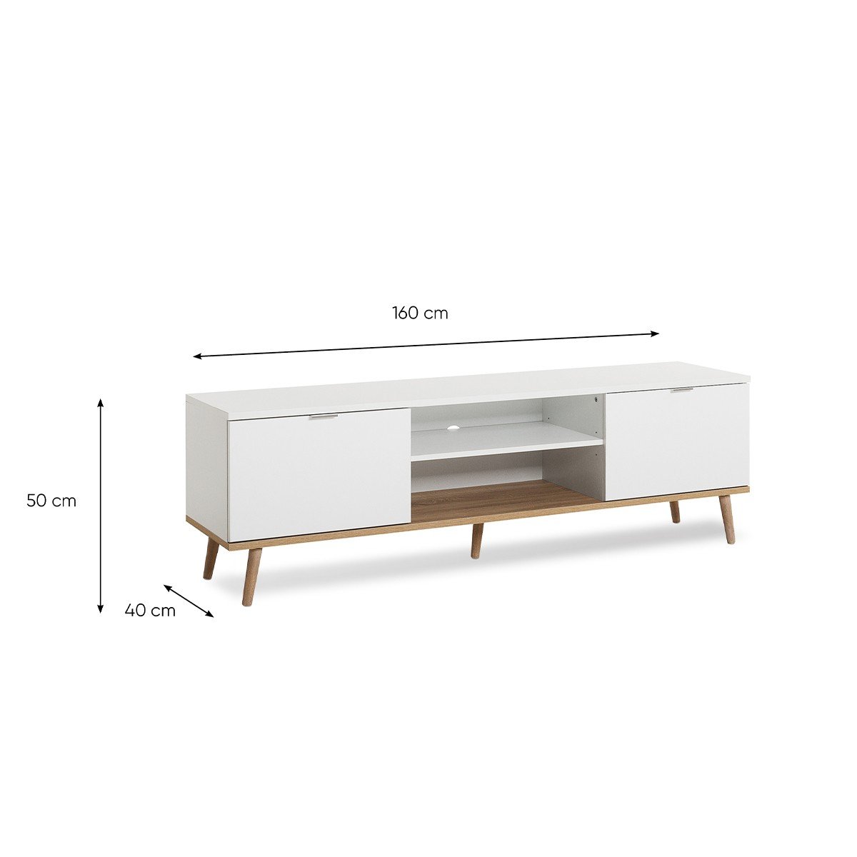Meuble TV 2 Portes 2 Niches L160 cm - COPENHAGUE blanc, CALICOSY