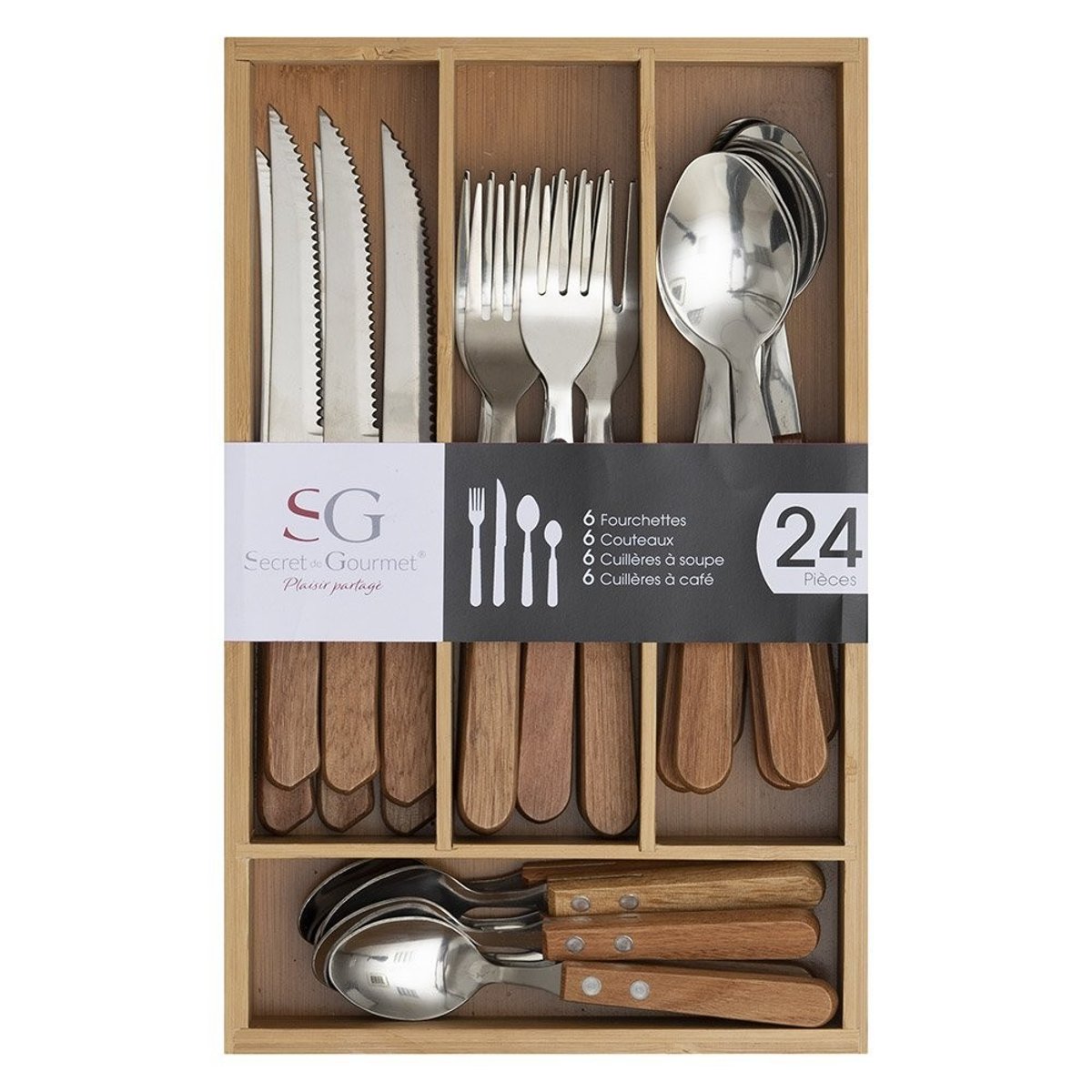 Ménagère Inox 24 Pièces Cadence Avec Range Couverts gris, ATMOSPHERA