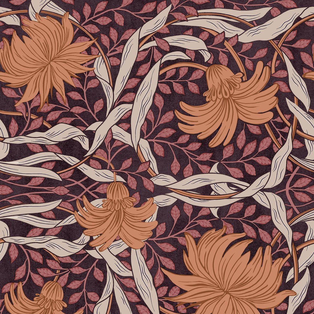 Papier peint Fleurs de Manon Jolie rouge pourpre, orange, SUBLIME